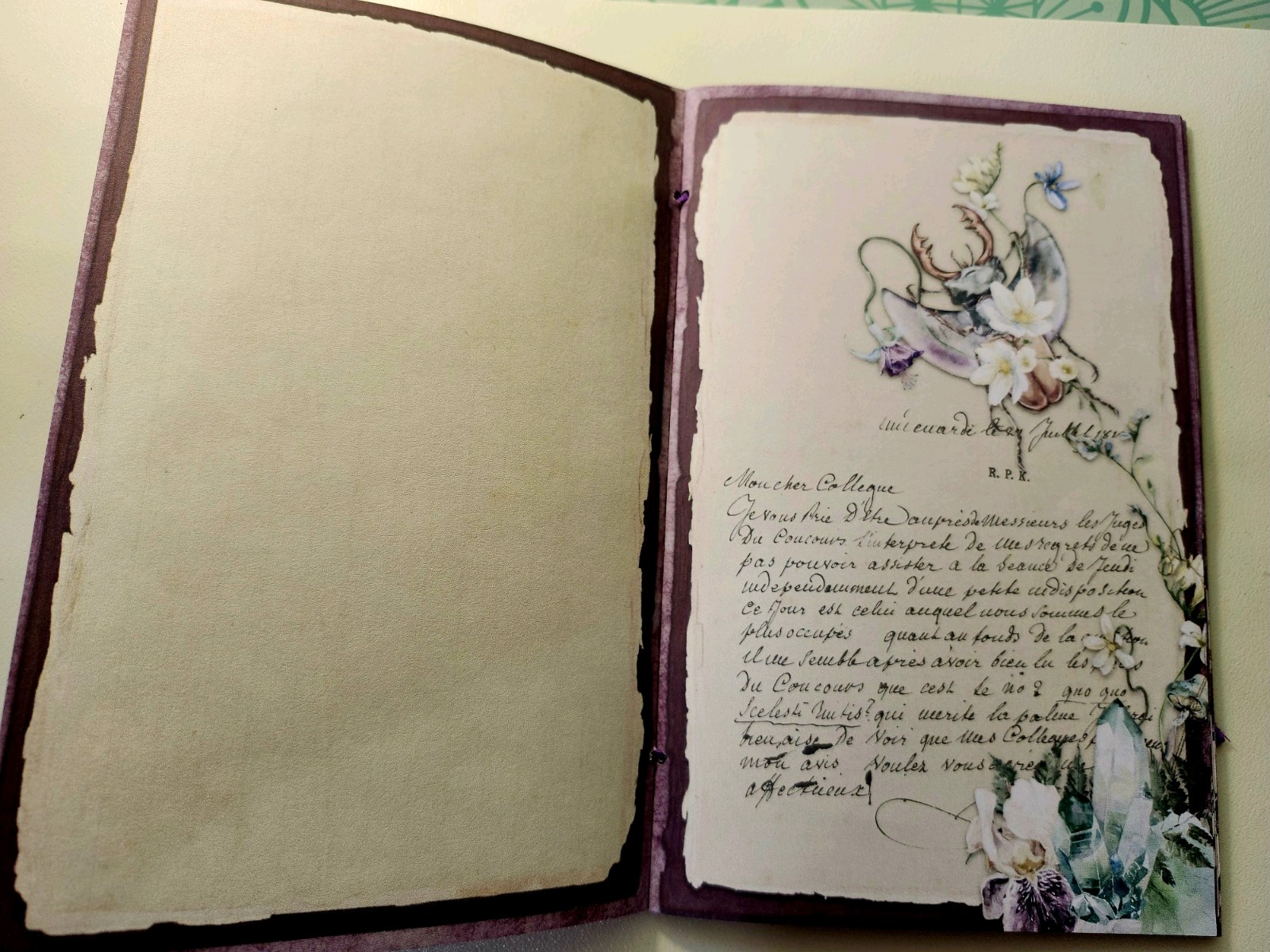 Junk Journal Blank Booklet “MOON GARDEN” Handmade Lg 8.5″x5.5″ 40pgs Lunar Phase