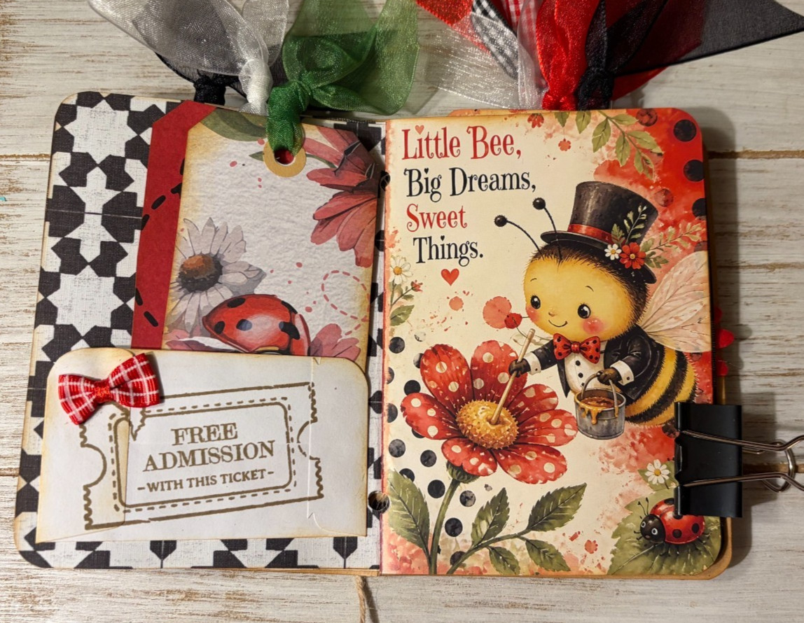 Junk Journal Handmade Booklet Book Vintage Storybook Ladybugs Pockets Ephemera
