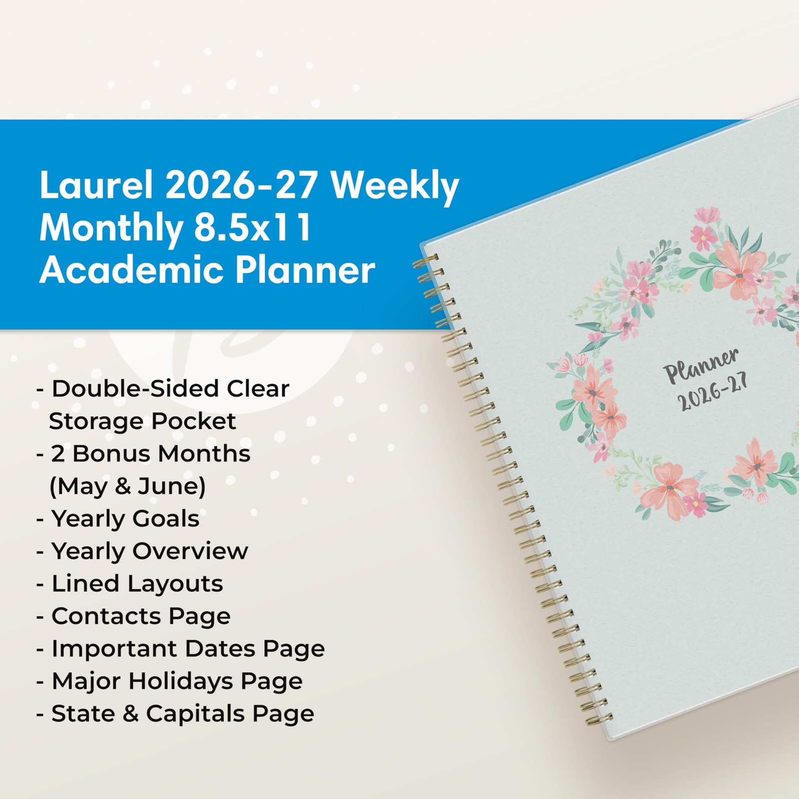 2026-2027 Weekly and Monthly Academic Year Planner Calendar, July 2026 – June…