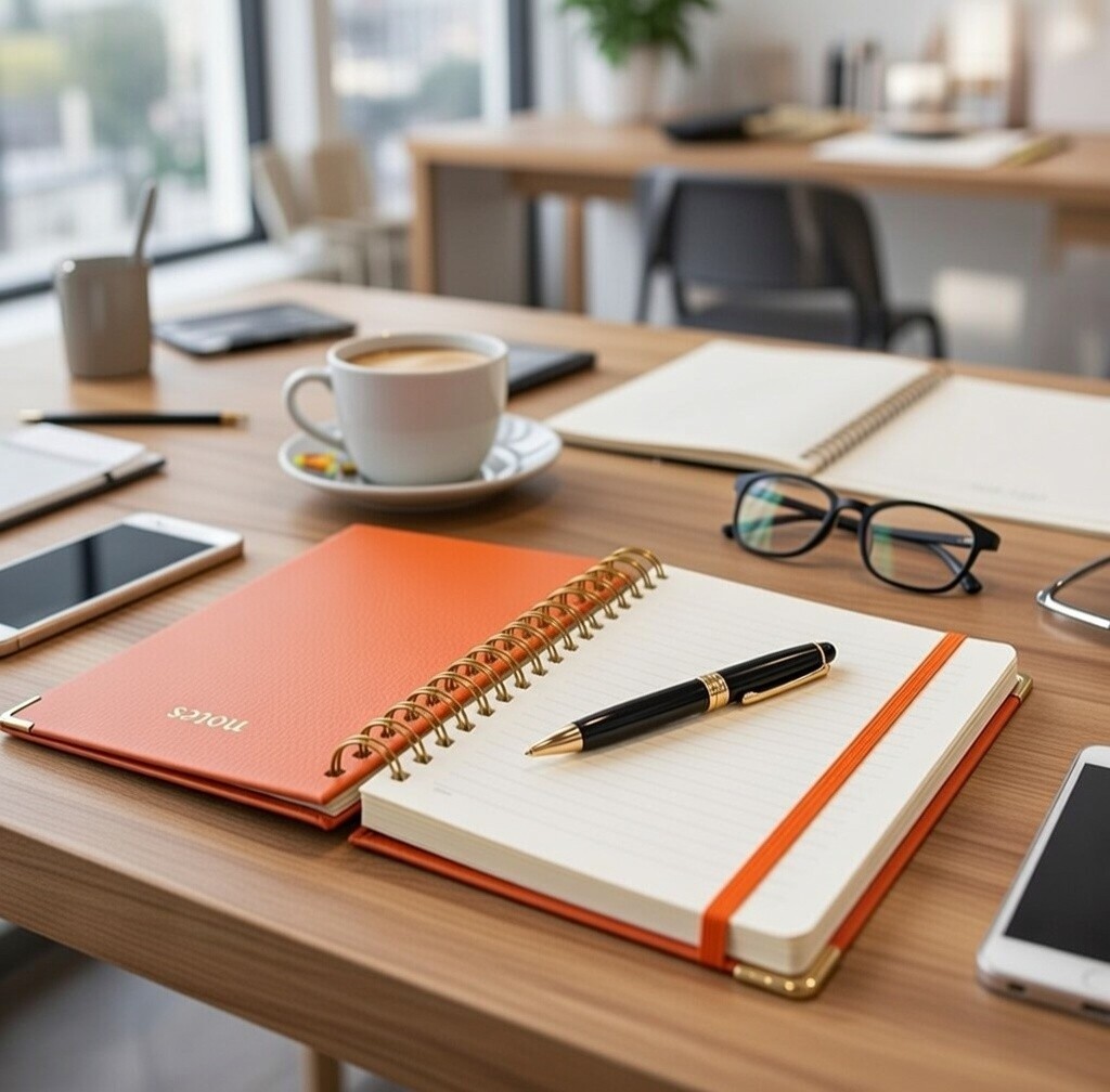 Luxury A5 Orange Leather Planner – 300 Page Spiral Journal – Hardcover Notebook