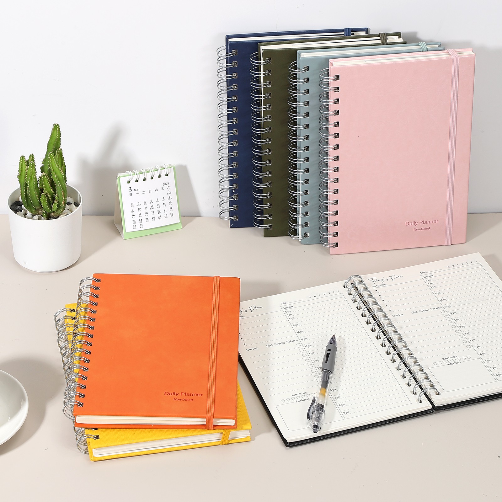 A5 5.5″x 8.5″ Undated Daily Planner with Hourly Schedule Inner Pocket, Haze Blue