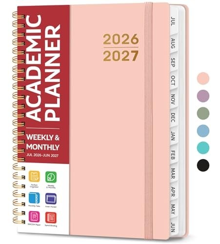 Academic Planner 2026 2027 A5 6.3 x 8.5 Inches Monthly Weekly Calendar Spiral