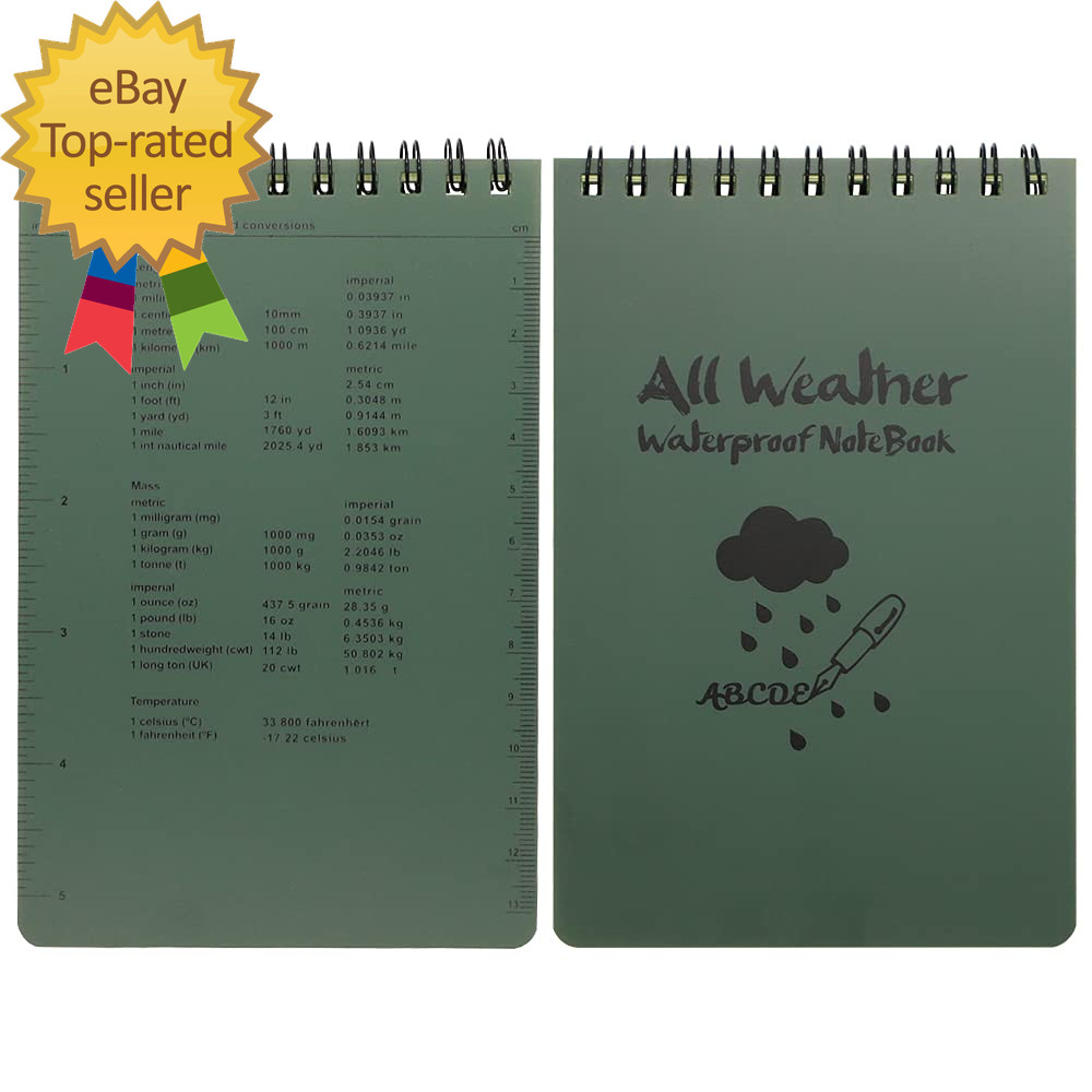Pocket Weatherproof Top Spiral Notebook Waterproof Tactical Green Cover Memo