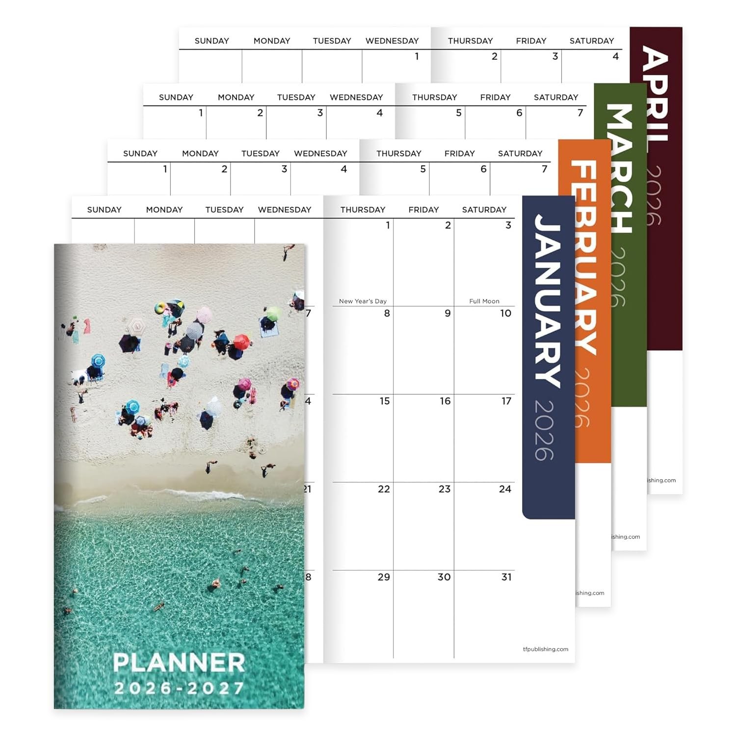 2026–2027 Pocket Planner Beaches Small Monthly Calendar 3.5×6.5 Inch