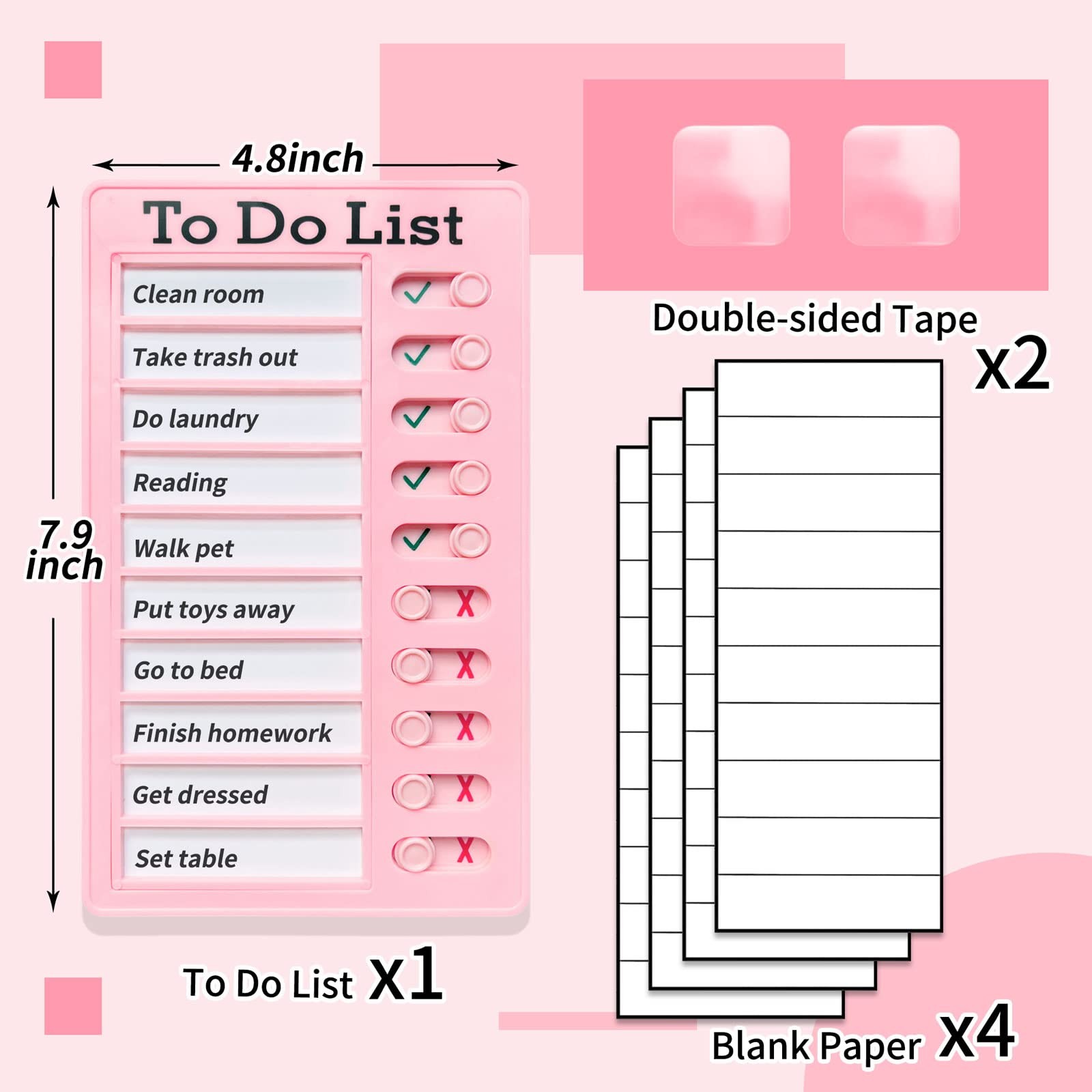 Chore Chart for Kids,To Do List, Daily Routine Chart, 4.8×7.9 inches, pink