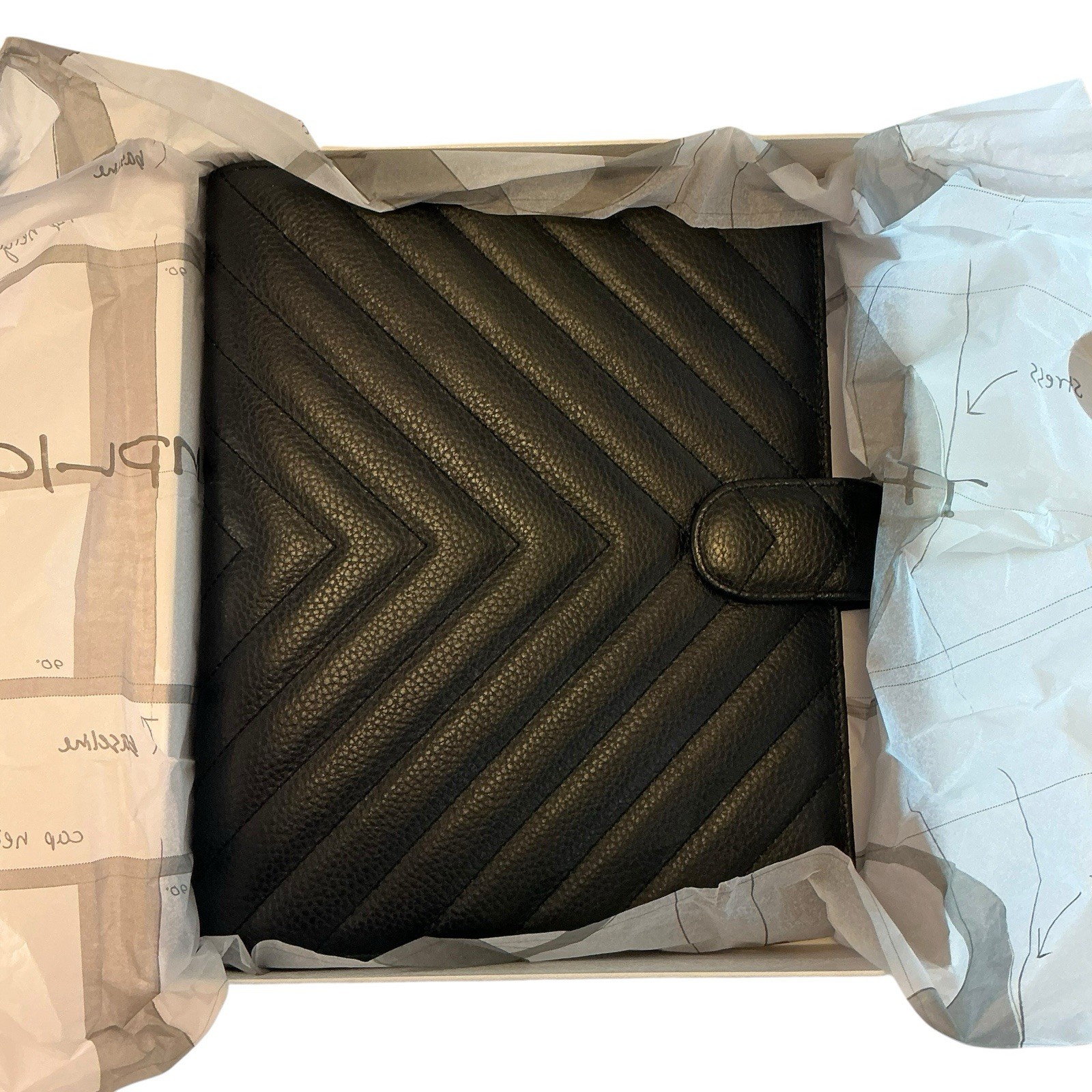 CLOTH & PAPER Leather Agenda Cover, A5 Large Black Quilted Leather Planner,