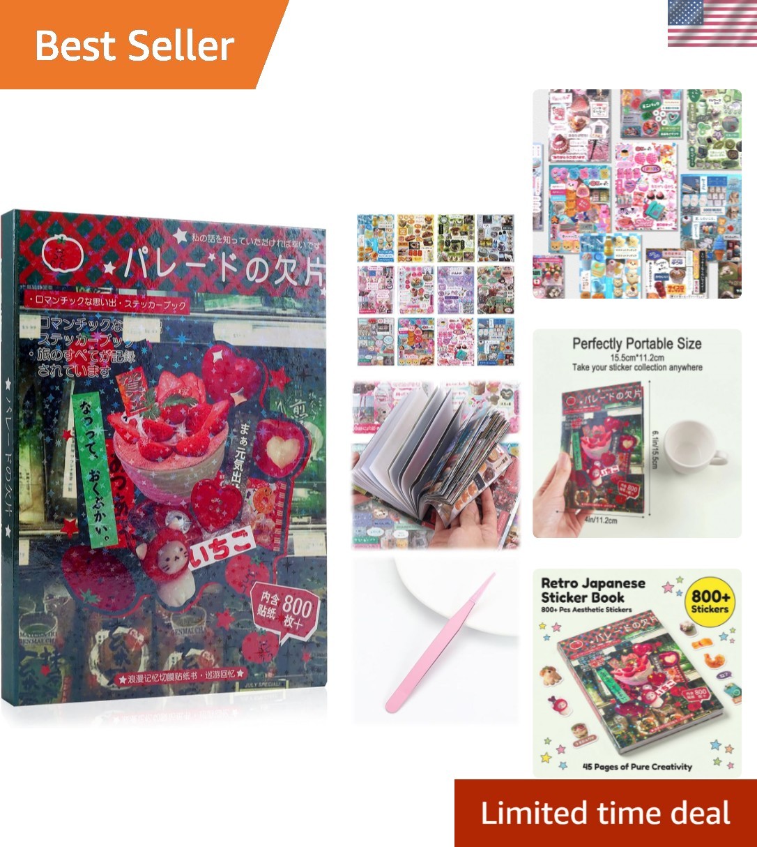 45 Sheets Japanese Sticker Book for Scrapbook 800+Pcs Heisei Retro Manga Styl…