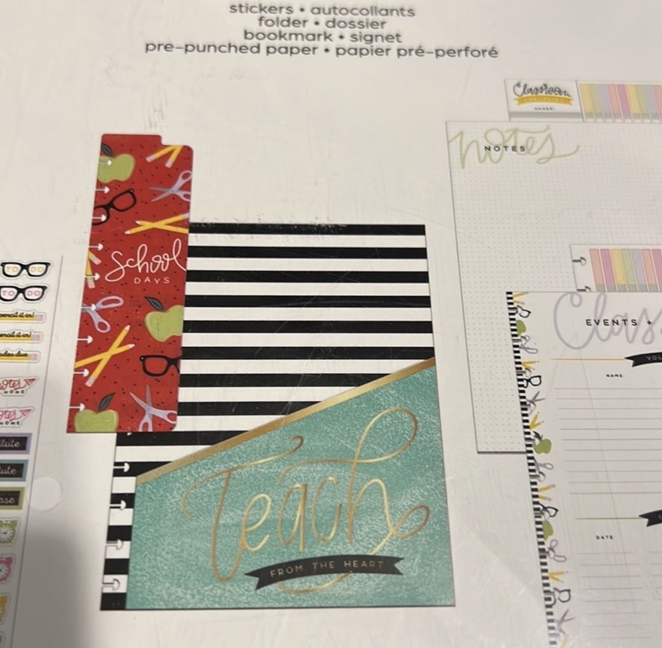 Happy Planner Teacher Accessory Pack 92 Pc Stickers Folder Bookmark Paper New