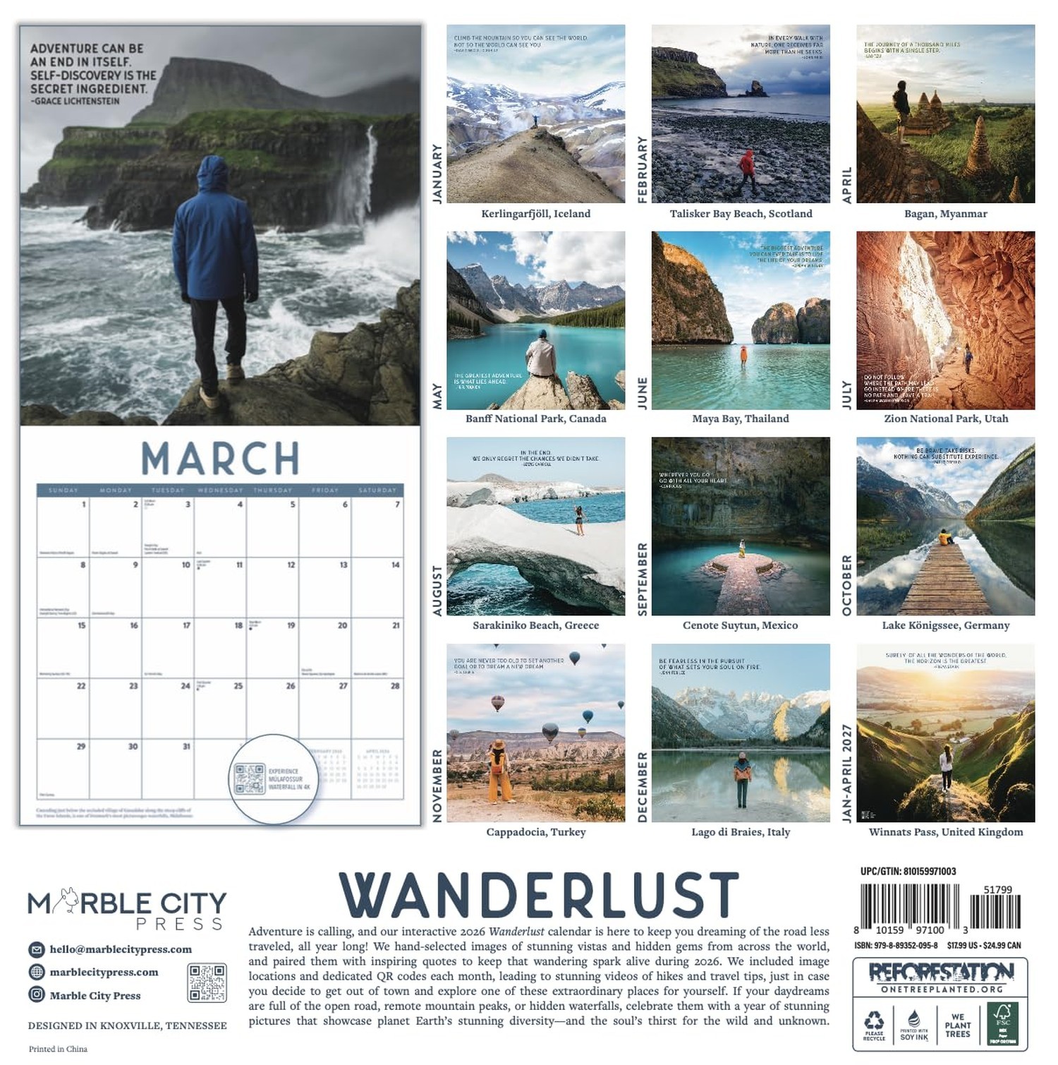 Wanderlust 2026 Calendar | 2026 Wall Calendar | Monthly Planner | Planner 202…