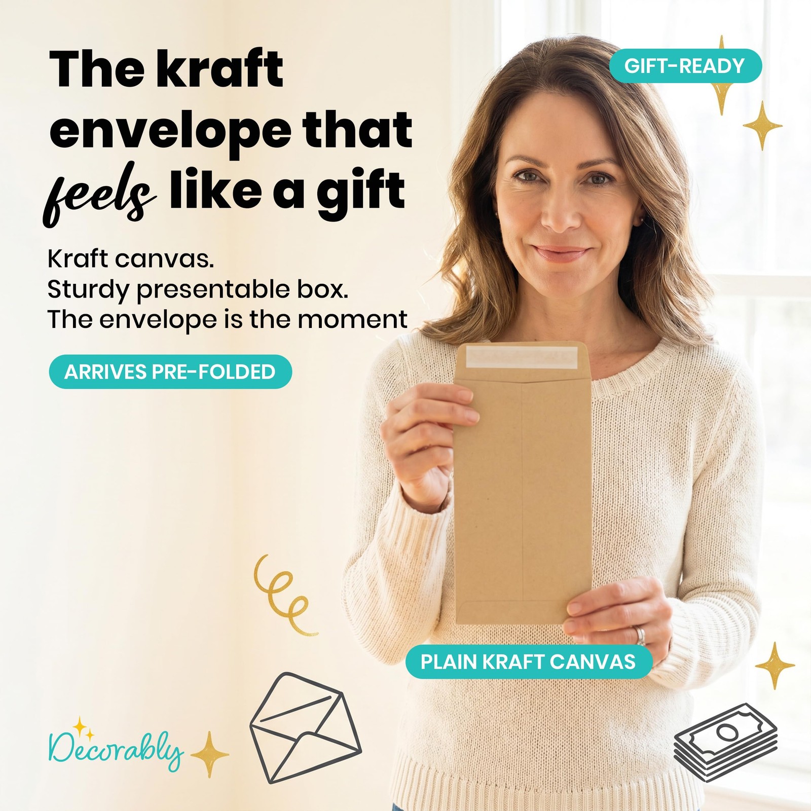 Kraft Money Envelopes 110 Pack 6.5×3.5in Self Adhesive Coin Gift Cash