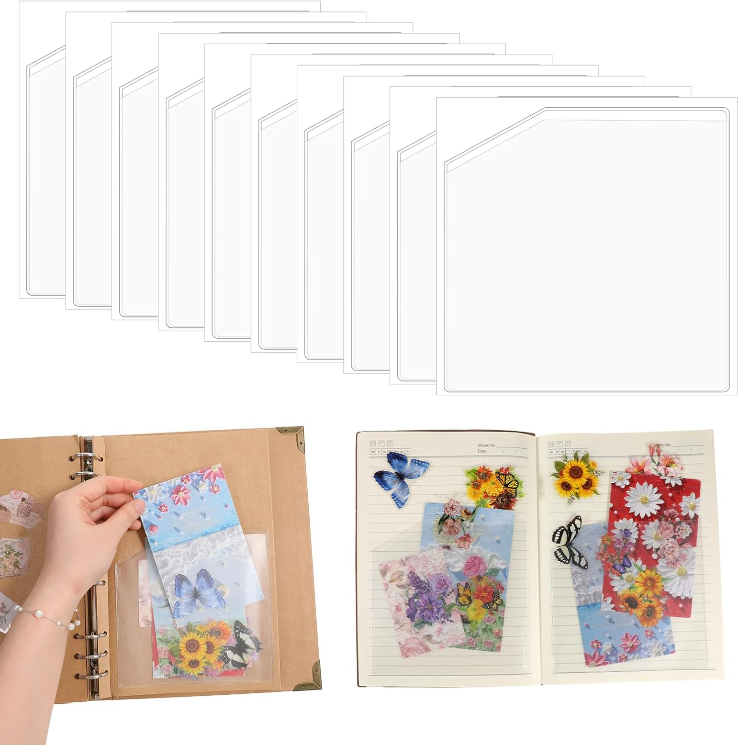 10 Pcs Adhesive Clear Corner Pockets Planner Adhesive Pockets 6 X 6 Inch Self-Ad