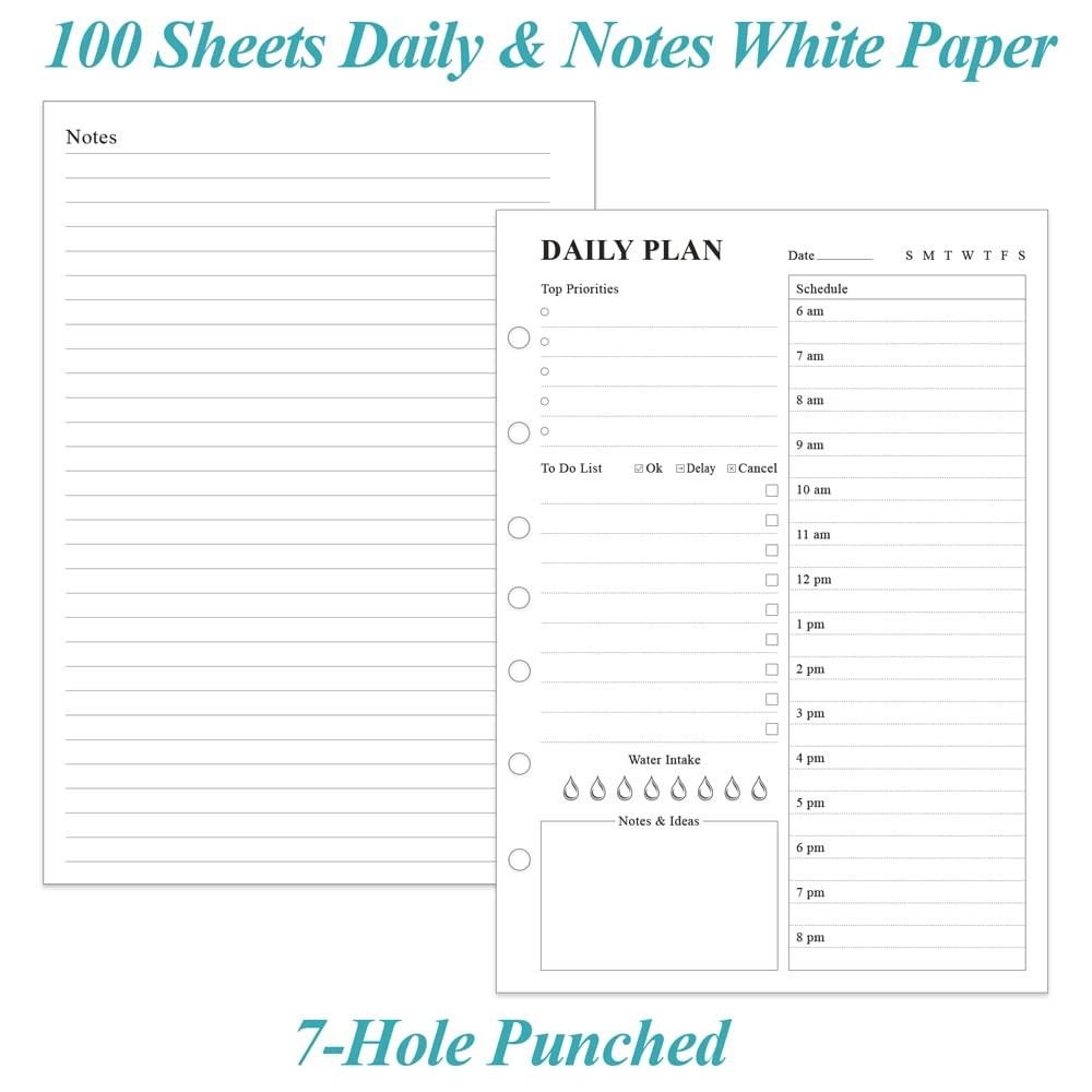 Undated Daily Planner Refill – A5 Day Planner Insert To Do List, 100 Sheets/200
