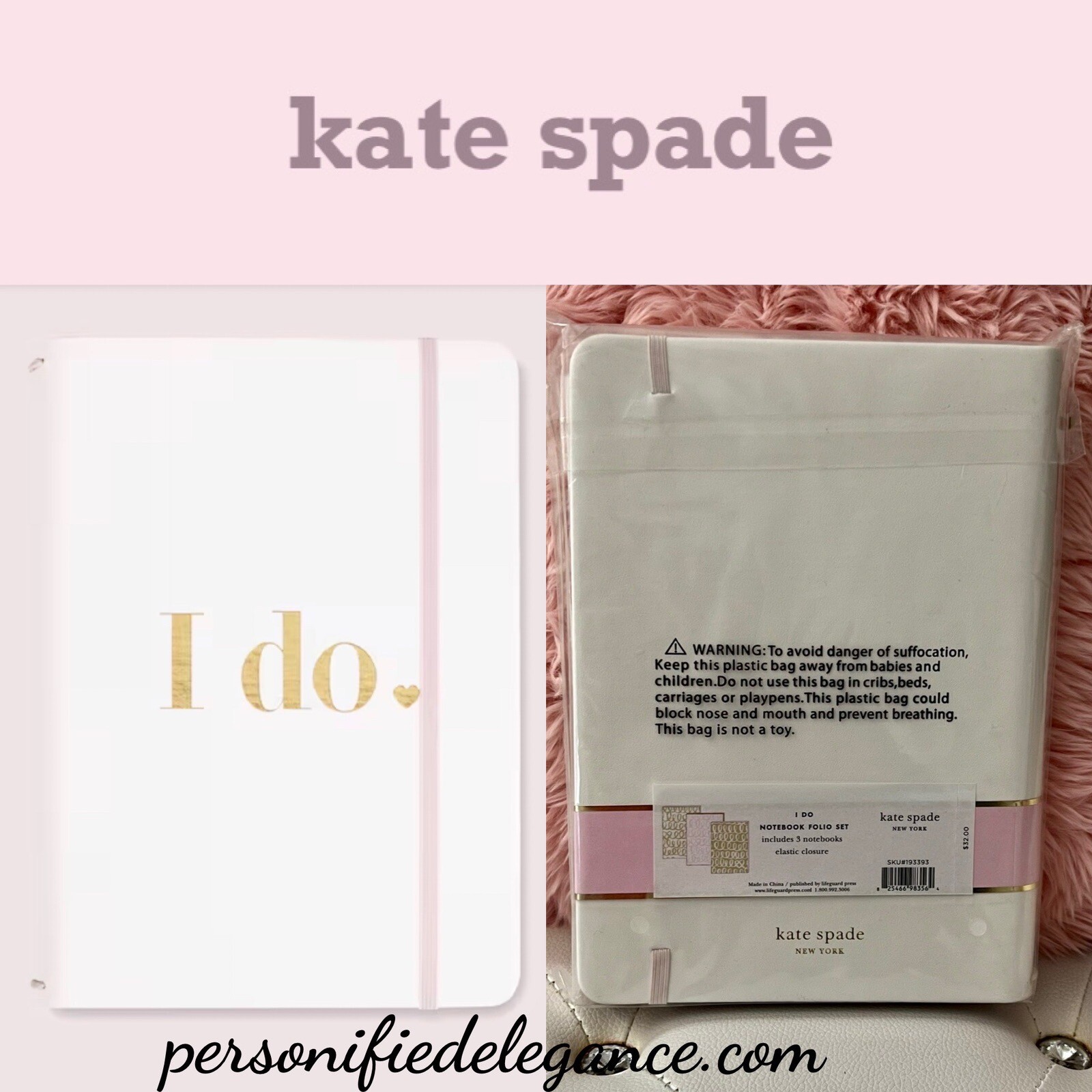 NEW Kate Spade Bridal “I Do” Pink White Gold Notebook Folio Set w/3 Notebooks