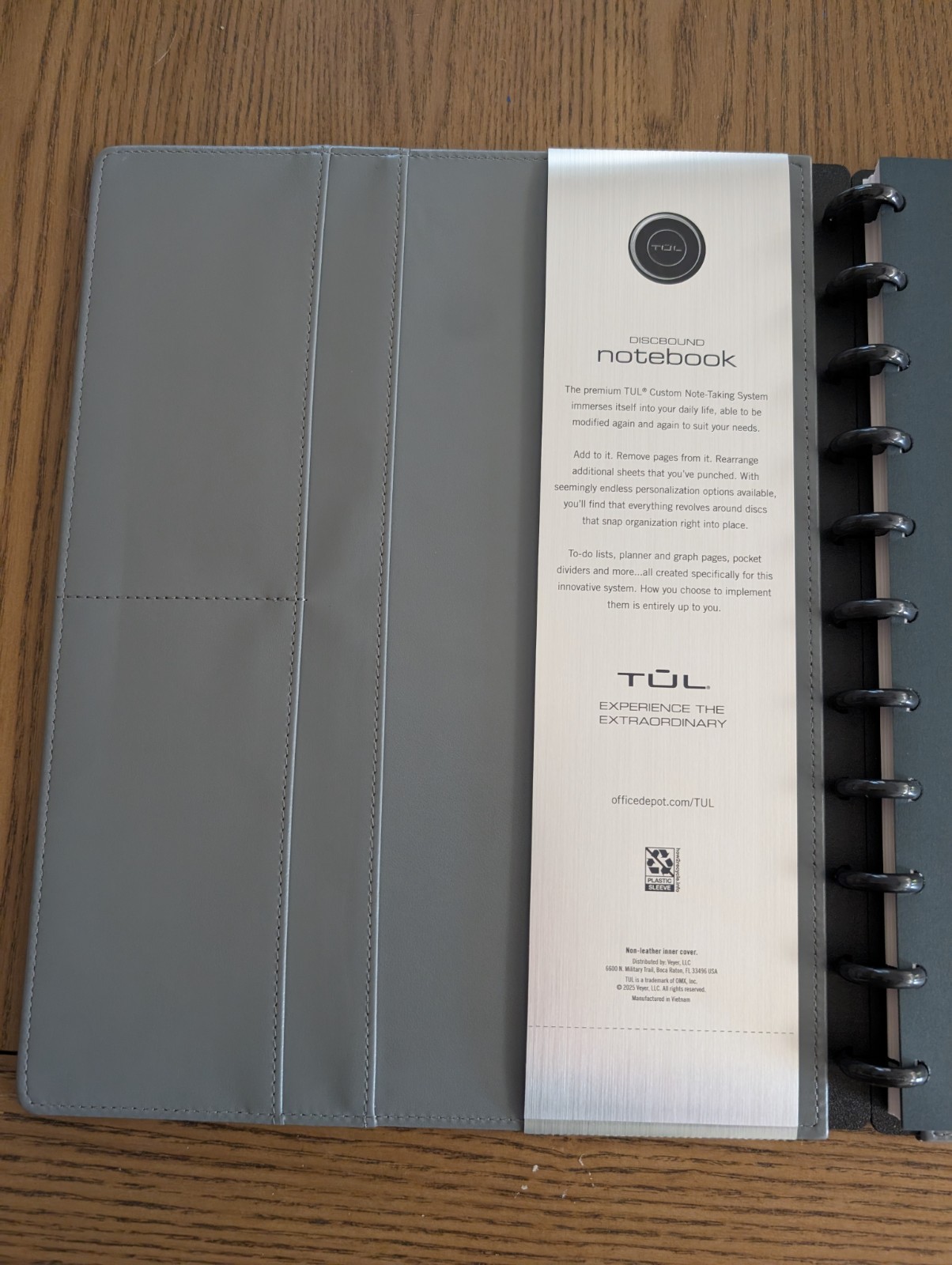 TUL Discbound Leather Notebook Cover w/ Lined Notes Pages, 60 Sheets Gray New