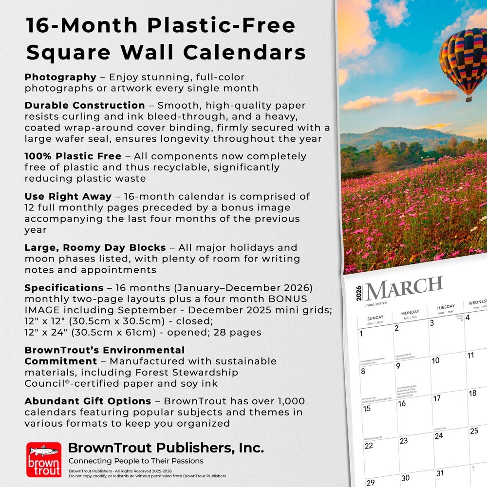 Motivation | 2026 12×24″ (Hanging) Monthly Square Wall Calendar | Plastic-Free