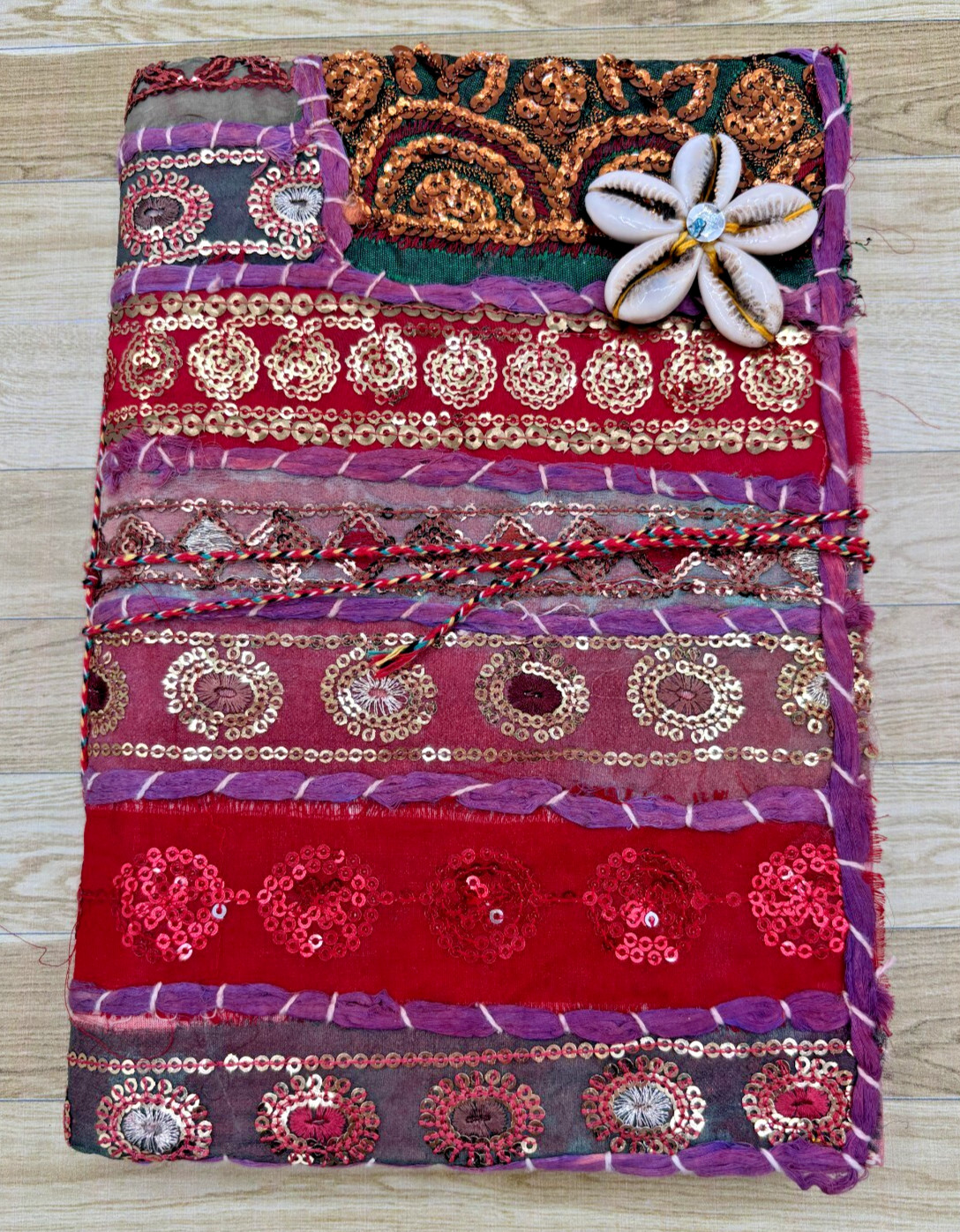 Hand Crafted Fabric Writing Drawing Notebook Diary Sequined and Shell Embellish