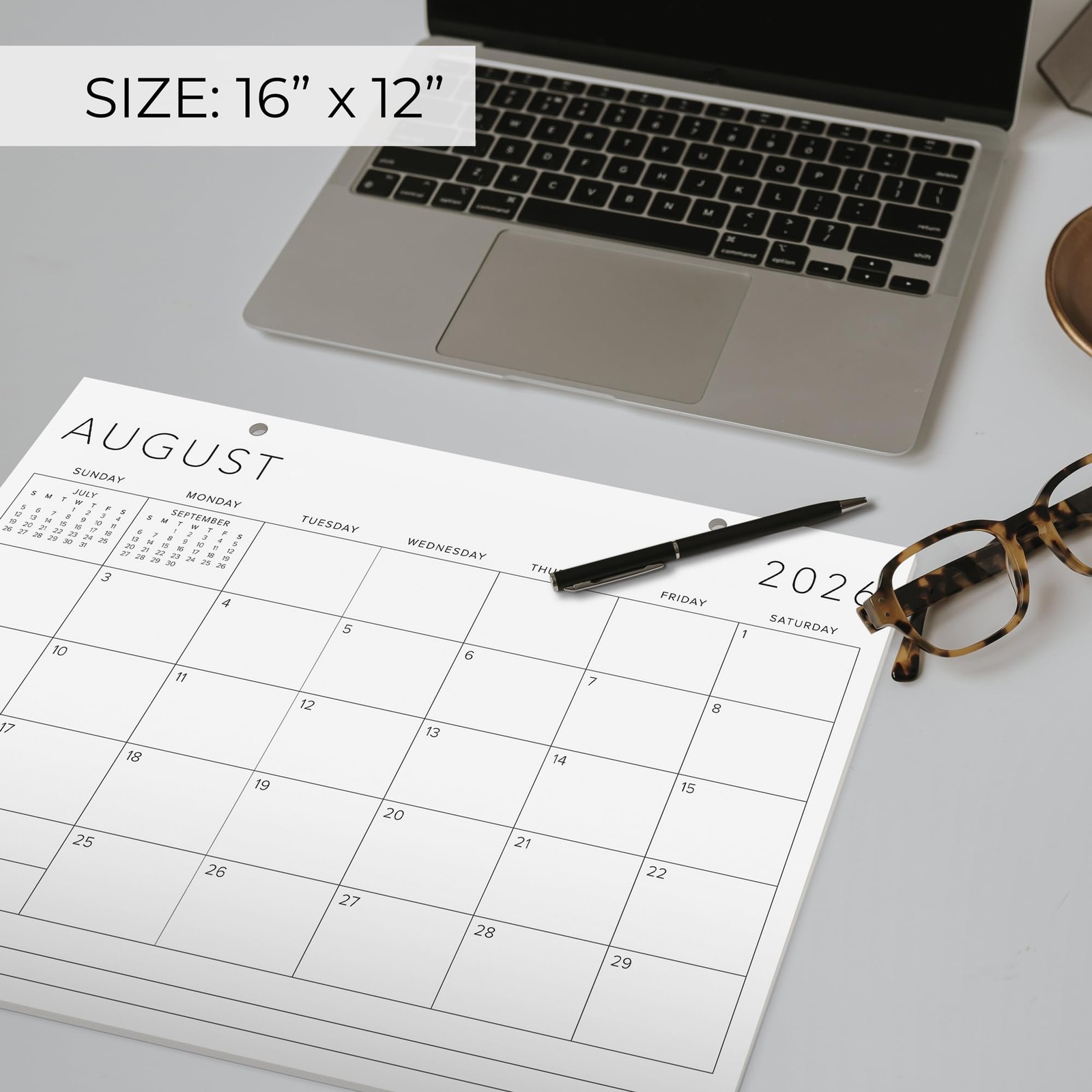 Aesthetic 2026 Desk Calendar 16″ x 12″ – Runs From January 2026 White-Black