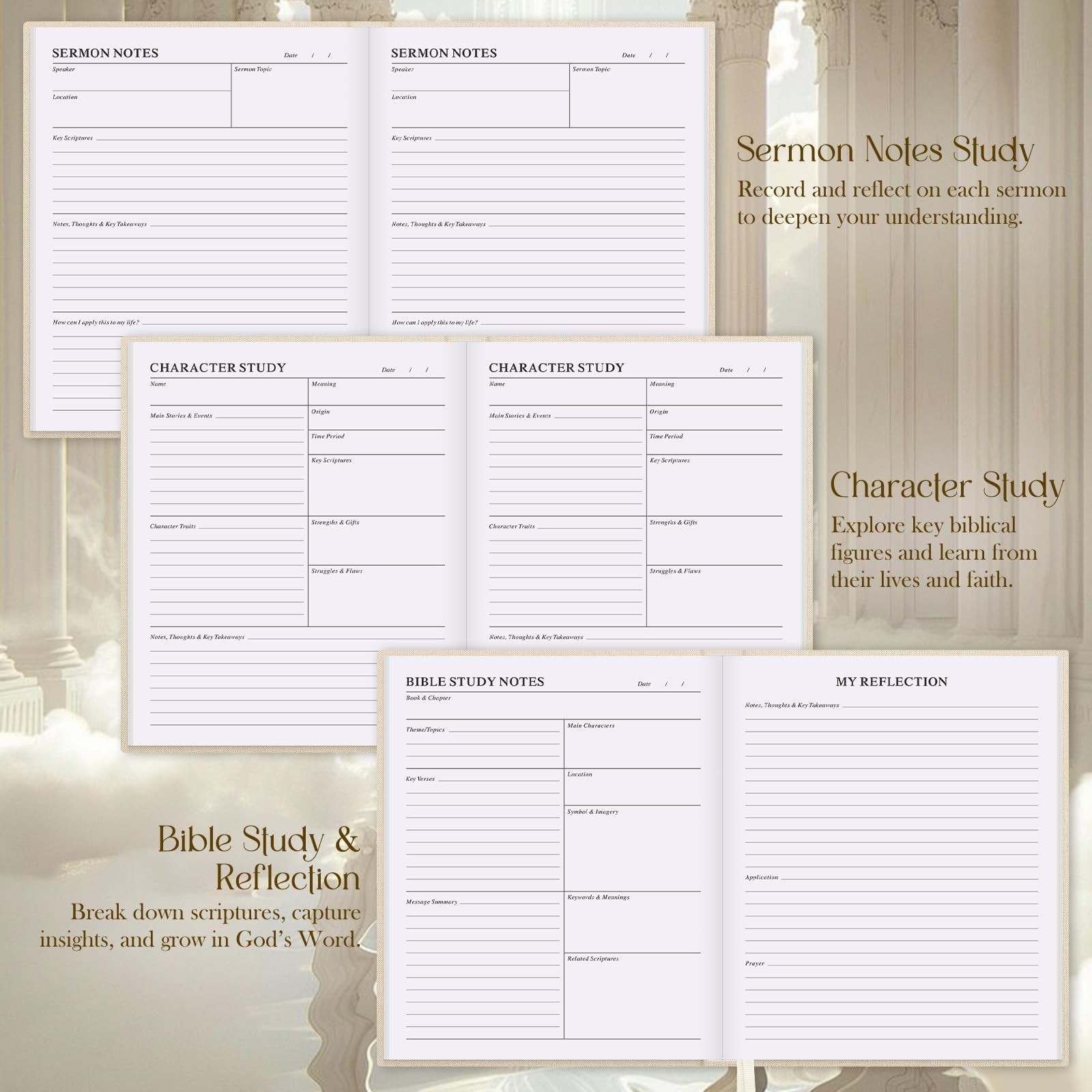 Lanpn Bible Study Journals for Women with Tabs & Highlighters, Church Beige