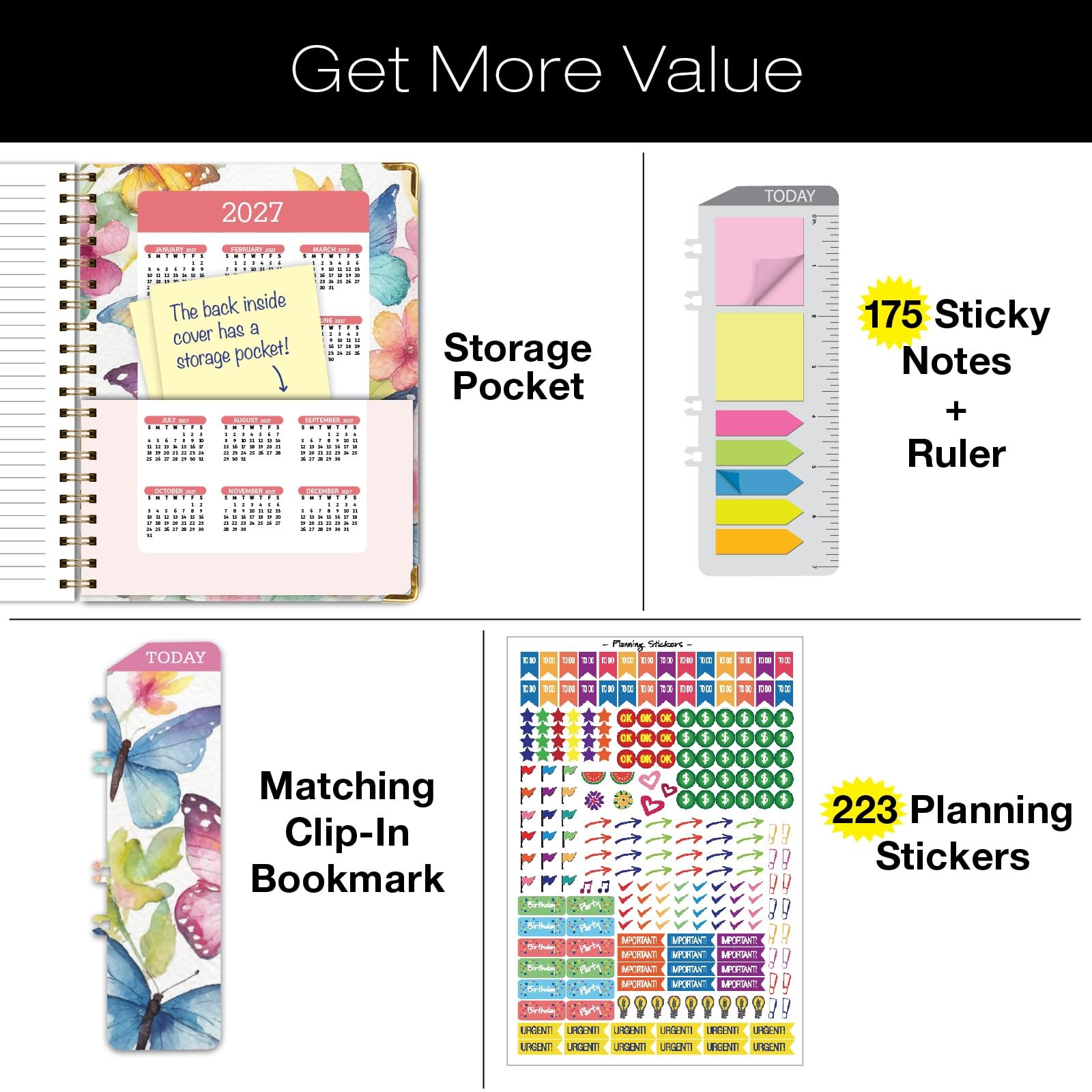HARDCOVER Academic Year 2026-2027 Planner: 8.5″ x 11″, Watercolor Butterflies