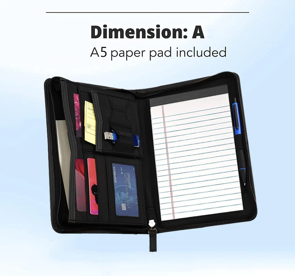 Junior Business Padfolio – A5 PU Leather Portfolio Binder & Zippered Binder Fold