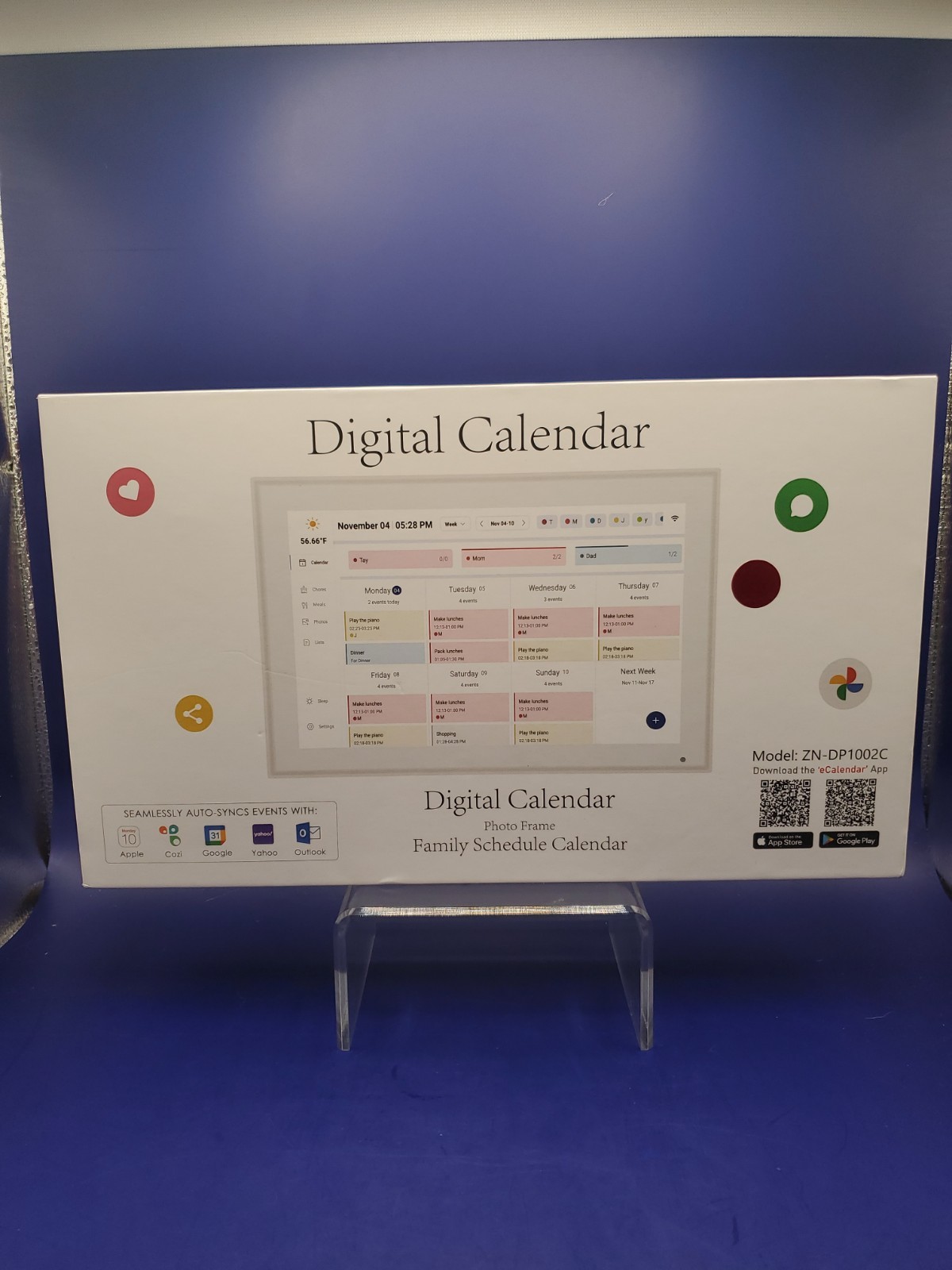 Digital Calendar 10.1″ Model ZN-DP1002C Color White Mountable Open Box New