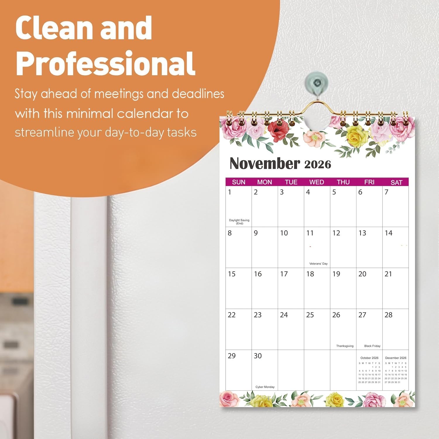 Mini Calendar 2026-2027, 18 Month Small Wall Calendar from July 2026 to Decem…