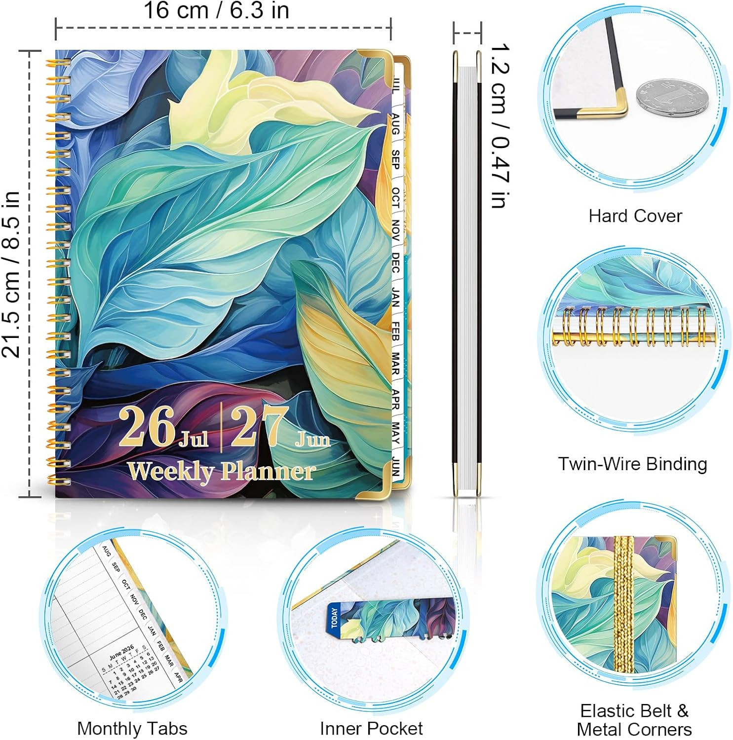 2026-2027 Planner from Jul 26-Jun 27, 6.3″ X 8.5″ Hardcover Agenda Planner, Dail