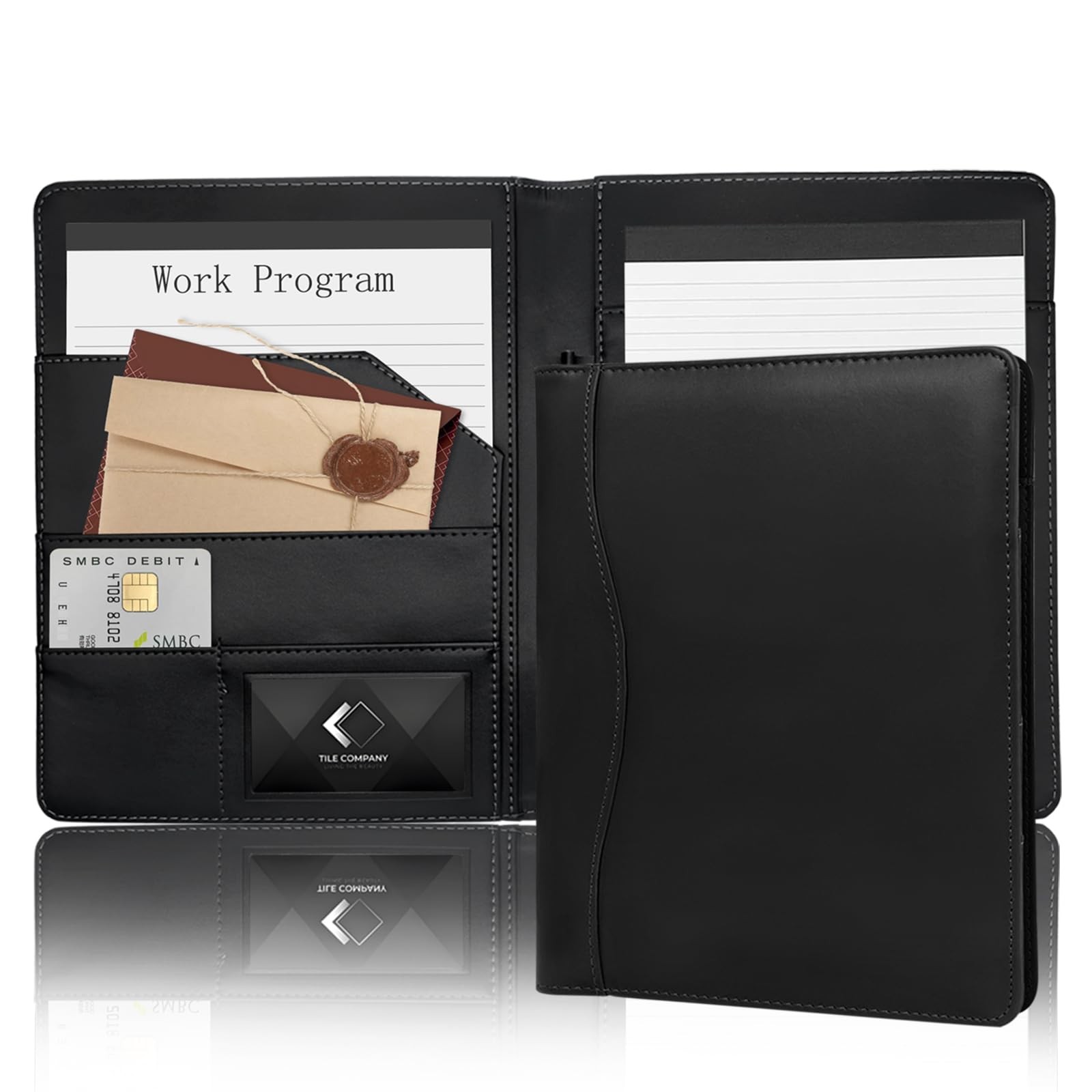 Leather Portfolio Binder 5 x 8, Mini Soft Leather Padfolio A5 Business Binder…