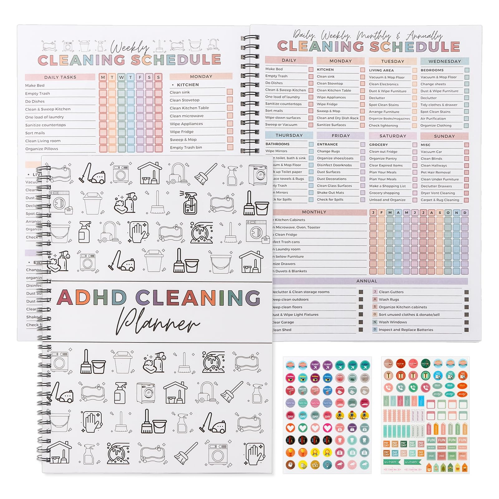 Adhd Cleaning Planner With 2 Sheets Stickers, Cleaning Schedule And Checklist