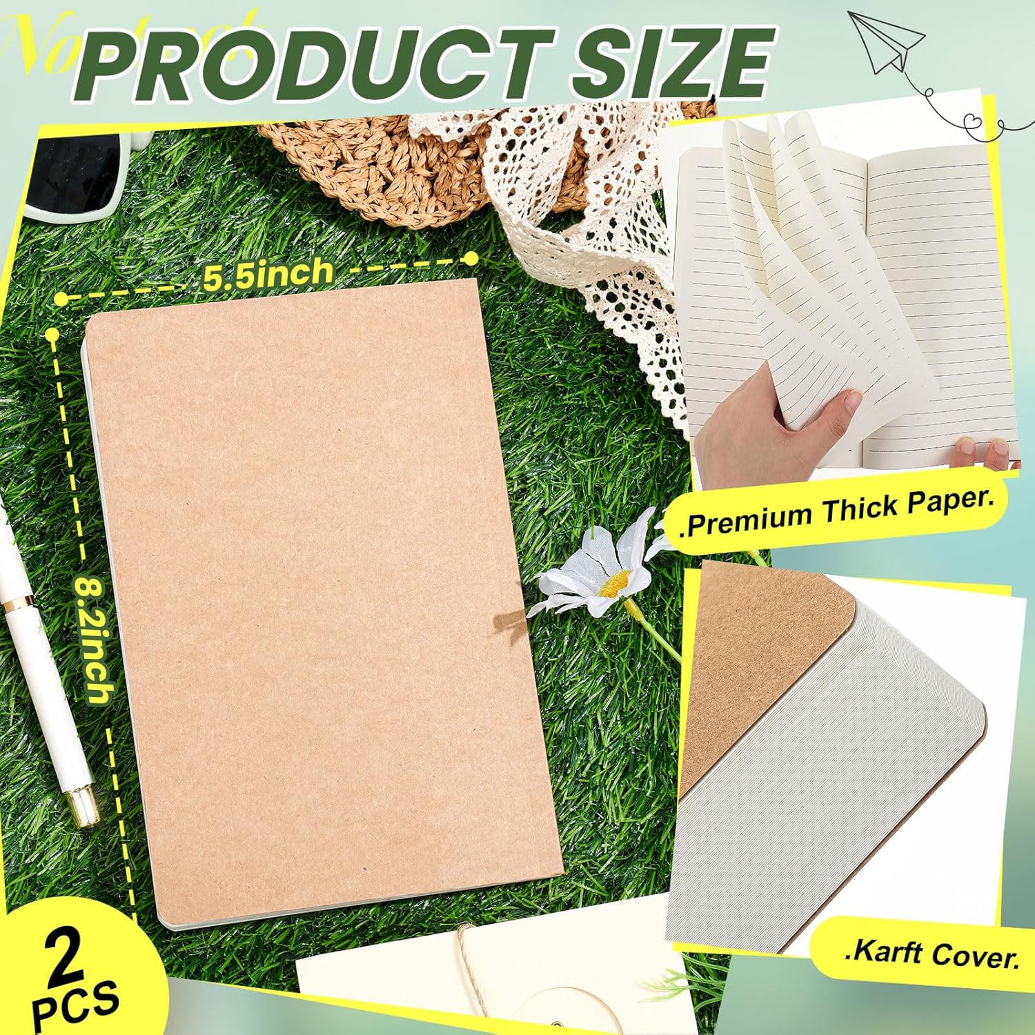 2 Pack A5 Journal Refill 5.5 X 8.2” Refillable Notebook Inserts A5 Paper Refill