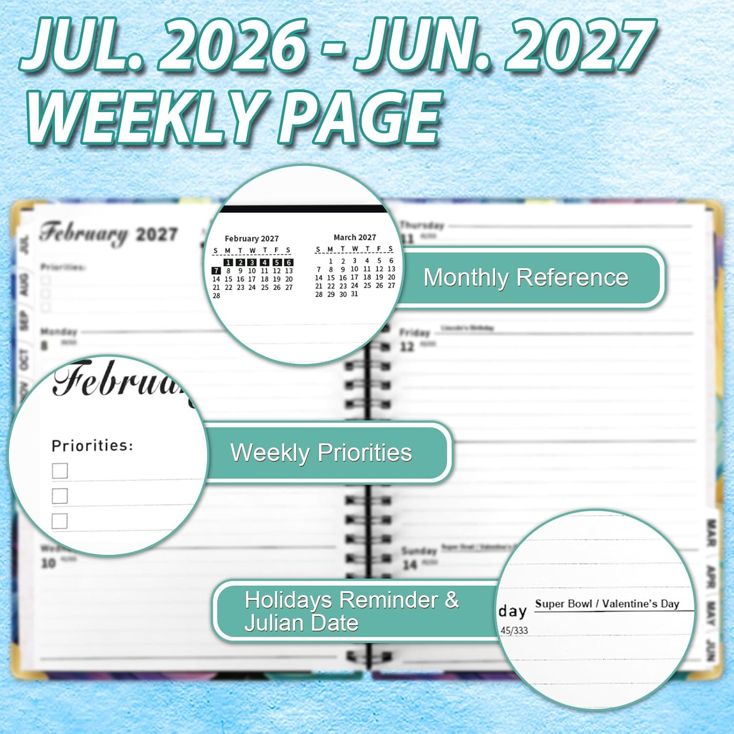 2026-2027 Planner from Jul 26-Jun 27, 6.3″ X 8.5″ Hardcover Agenda Planner, Dail