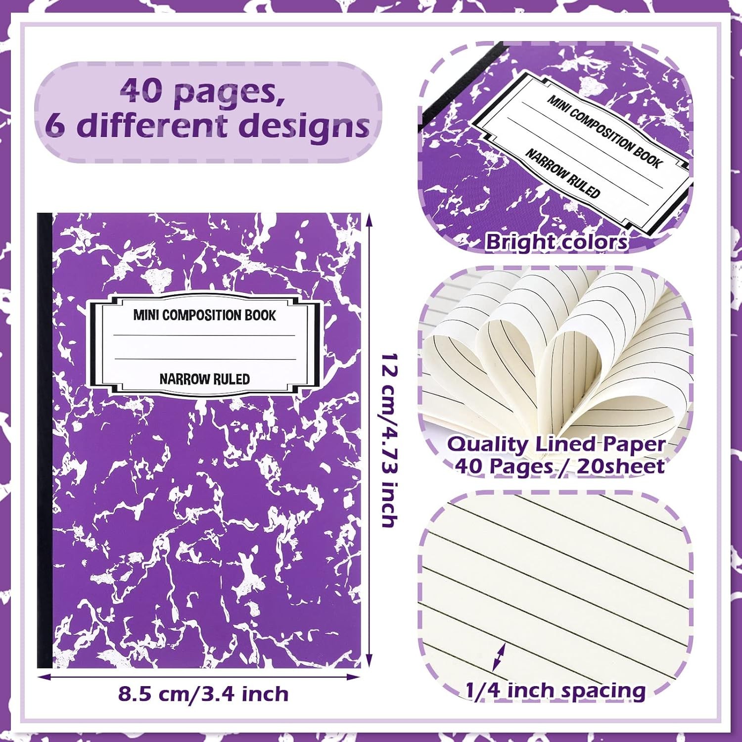 Eersida 24 Pieces Mini Composition Notebook Books Small Marble