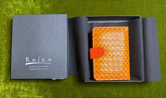 NIB Raika Leather Mini Agenda Pocket Address Book Orange Lizard Embossed Case US