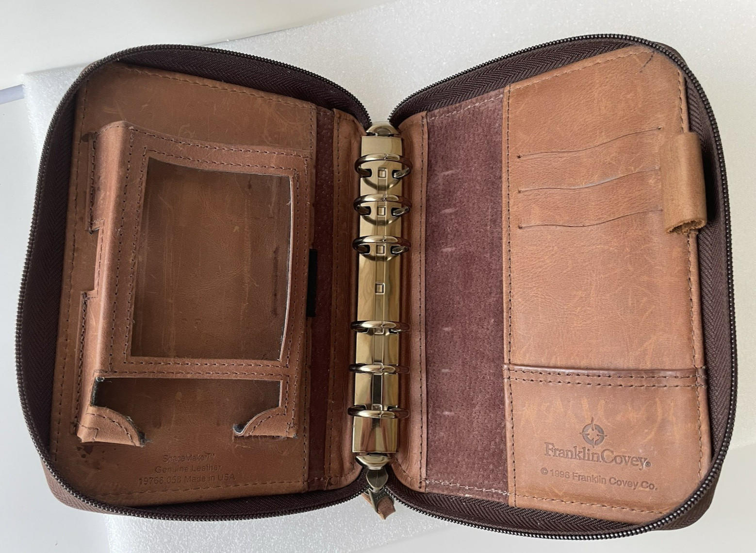 Vtg.1996 ~ Franklin Covey Space Maker ~6 Ring Binder/Planner Brown Leather ~ USA