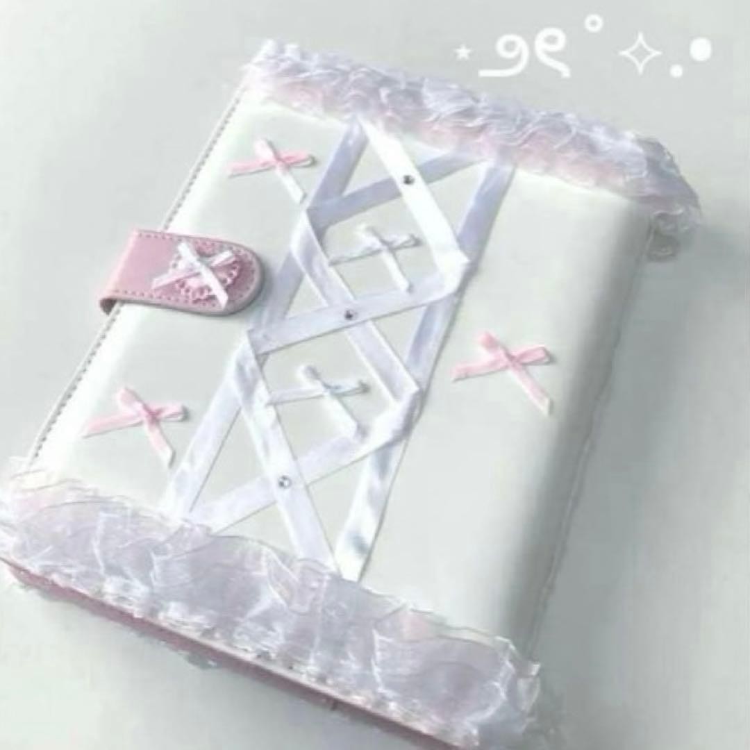 A5 Binder Macaron Lace Deco Trading Card Album Pink White Handmade Used