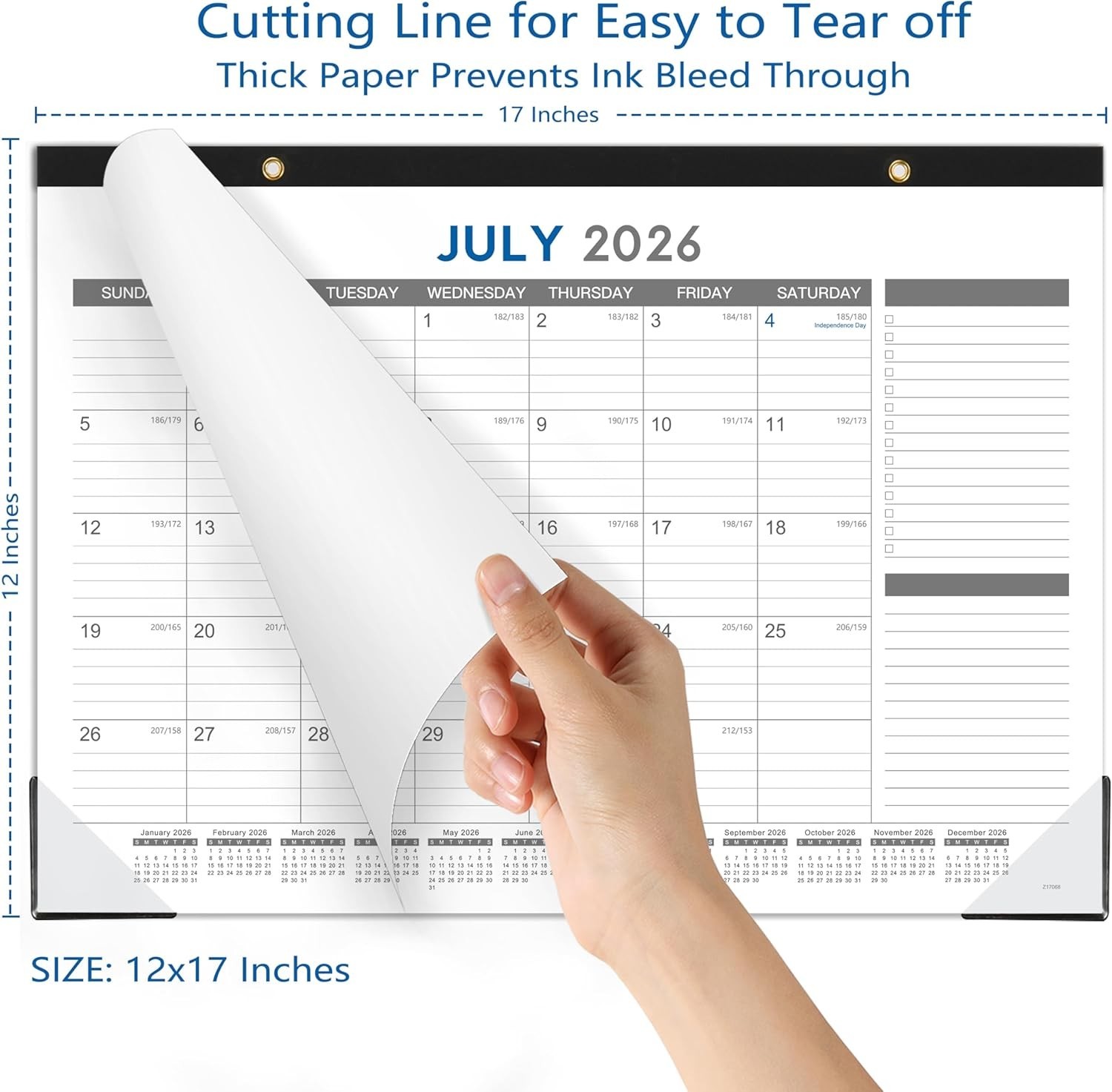 2026-2027 Desk Calendar – July 2026 – Dec 2027, 18 Months 17″ x 12″, black