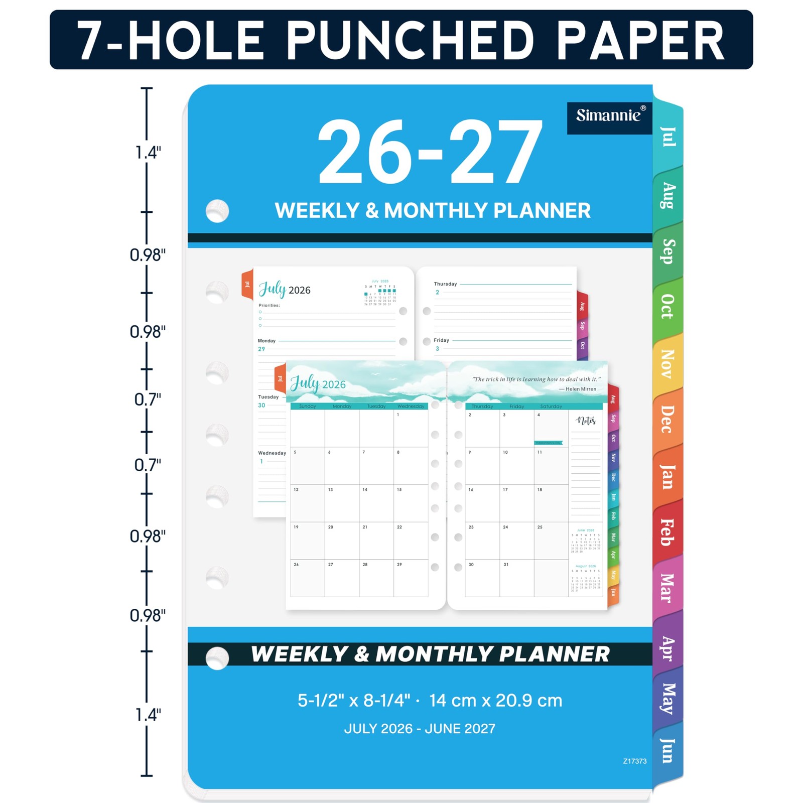 2026-2027 Planner Refills – A5 Planner Inserts with 7-Hole Punched, JUL 2026 …