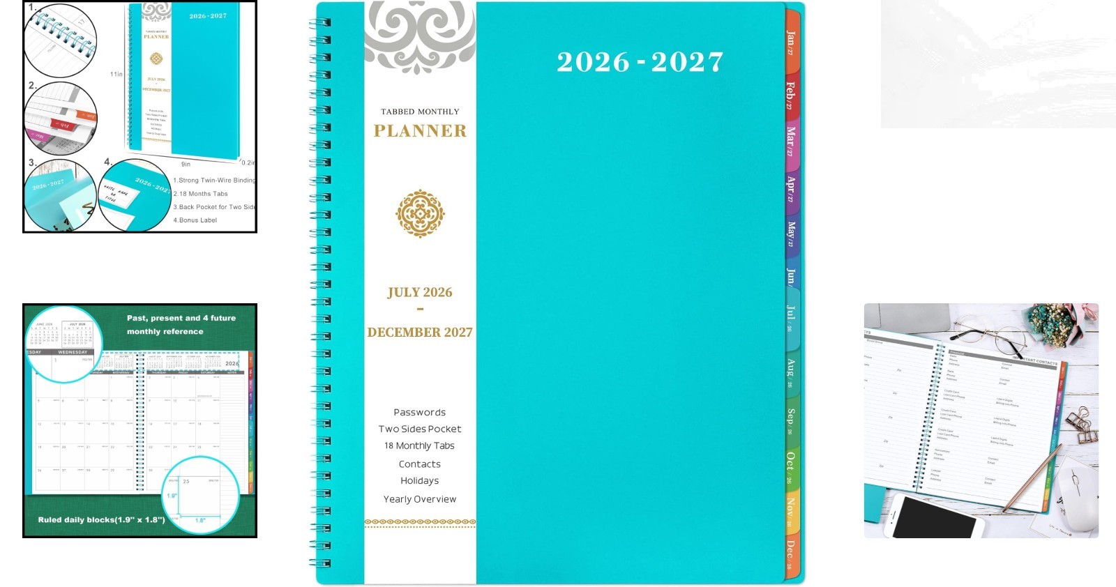 Elegant 2026-2027 Monthly Planner | 9×11 | Durable Twin-Wire Binding & Tabs