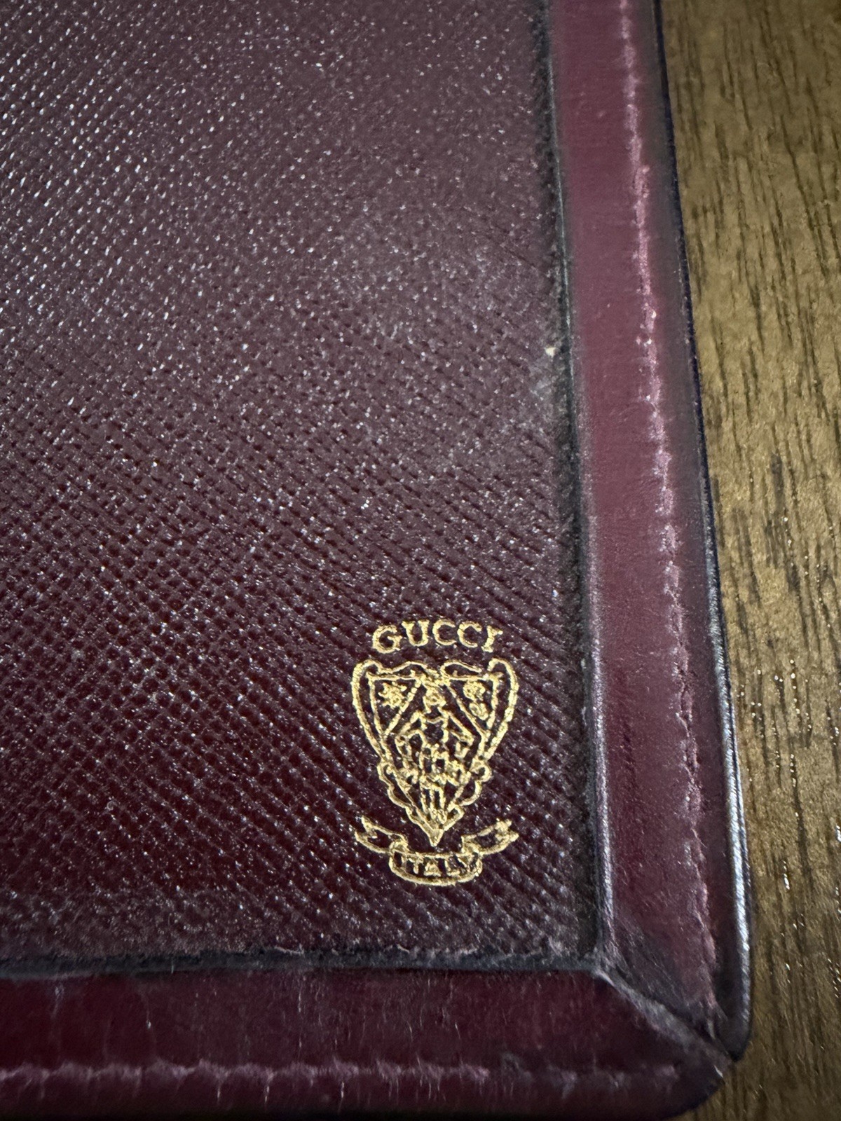 Gucci Address Book Holder Burgundy Leather With Gold tone Hardware