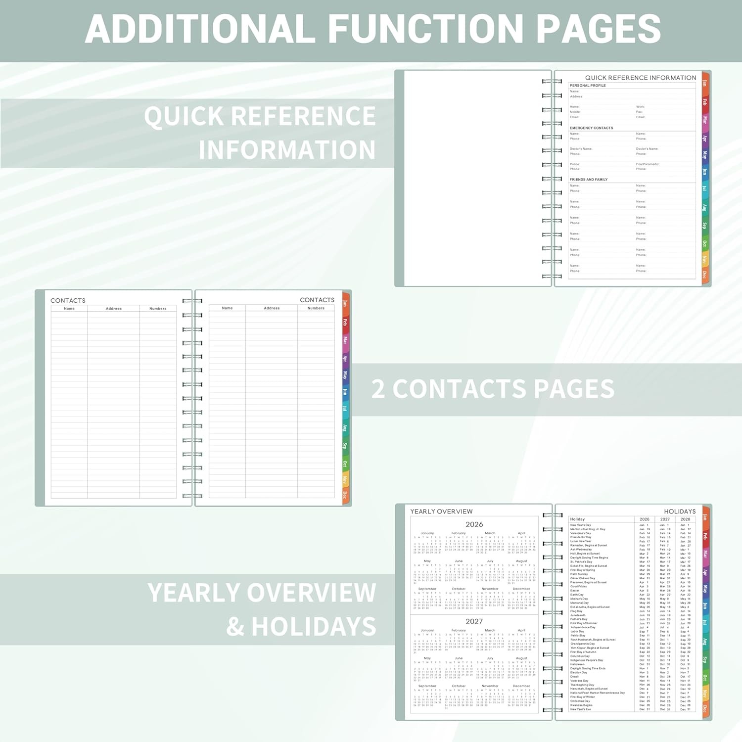 2026 Planner Weekly Monthly Calendar with Tabs Inner Pocket 8.5″x6.4″ Organizer