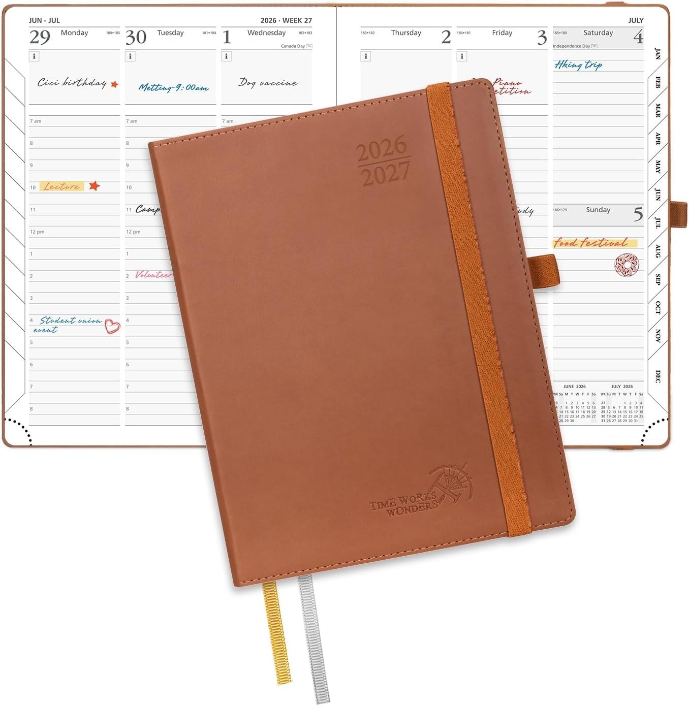Academic Planner 2026-2027 Leather Soft Cover 6.5×8.5 Appointment Book Brown