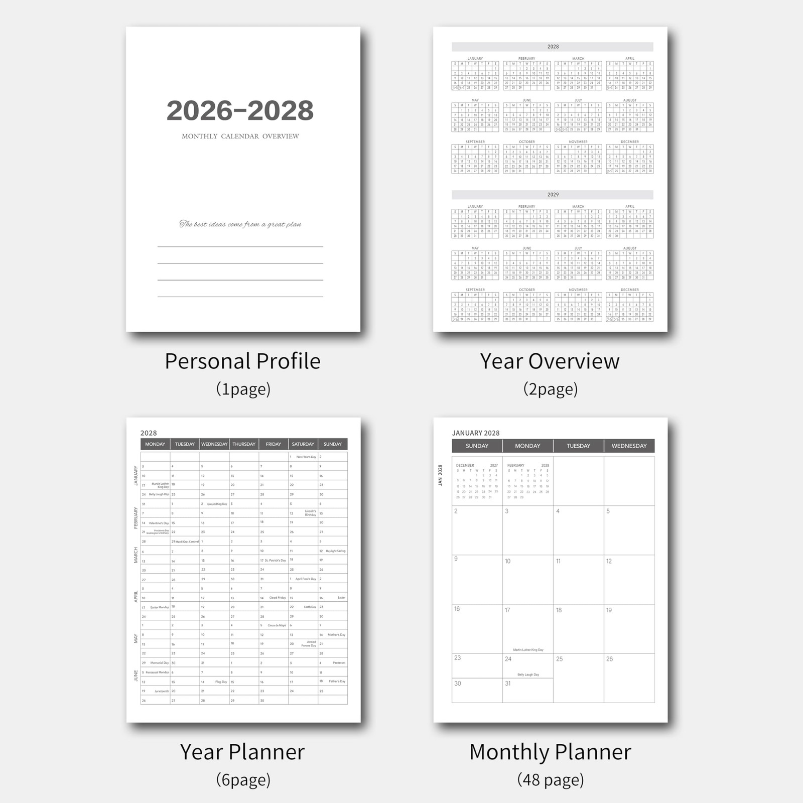Monthly Planner 2026-2028, 2026-2028 Calendar 36 A4 Jan 2026-Dec 2028, Black