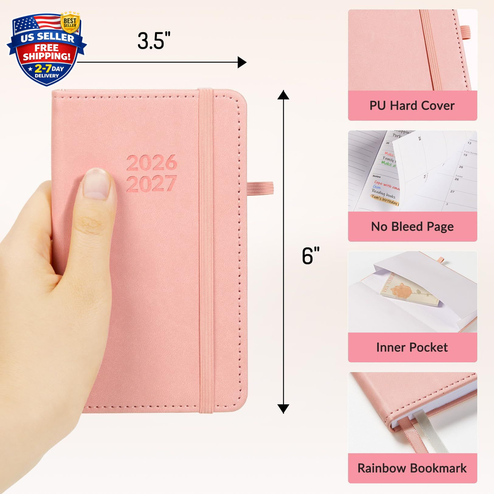 Pocket Planner 2026-2027, Weekly Monthly Planners for Purse, 3.5″ x 6″