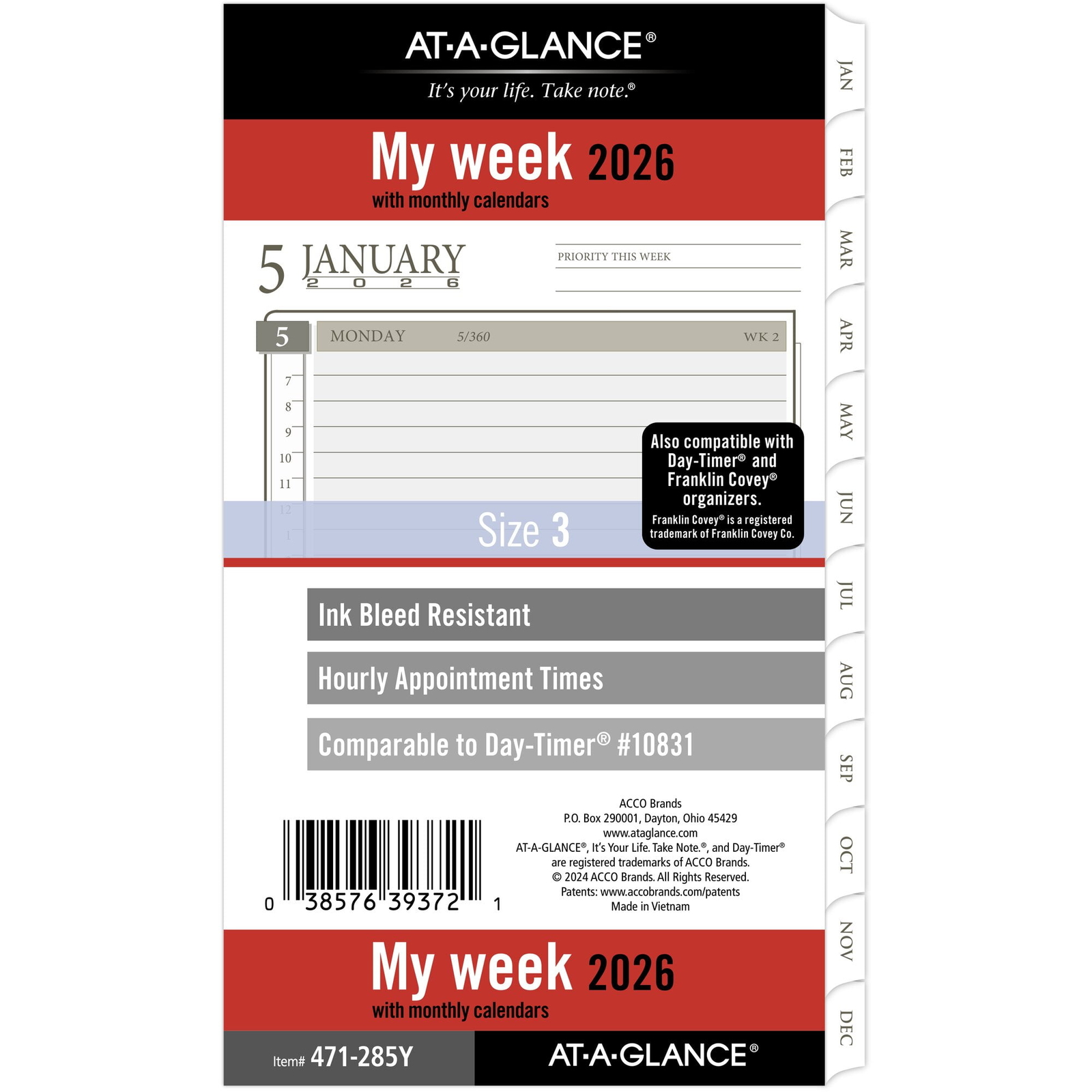 AT-A-GLANCE 2026 Weekly & Monthly Refill Planner, 3.75″ x 6.75″, 471-285Y Size 3