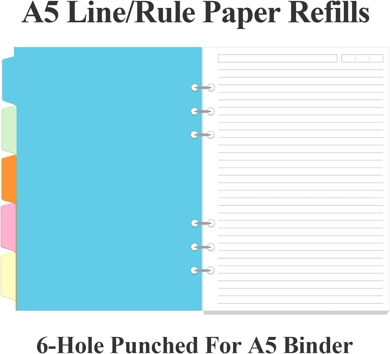 A5 Refill Paper – 6 Hole Planner Inserts for A5 Binder, 200 Pages 6 Ring Loos…