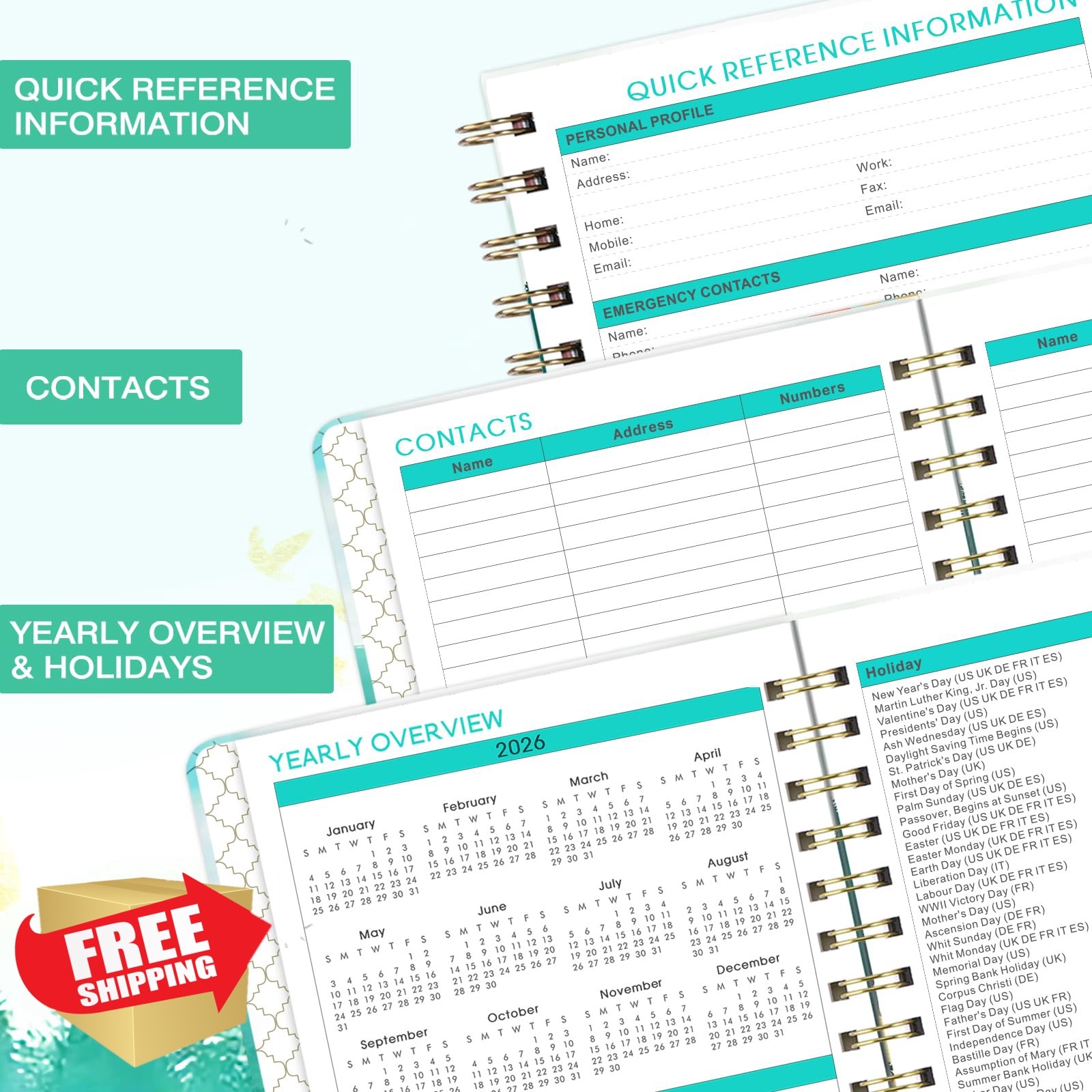 Vindora 2026 Planner 6.4″ x 8.5″ Gold