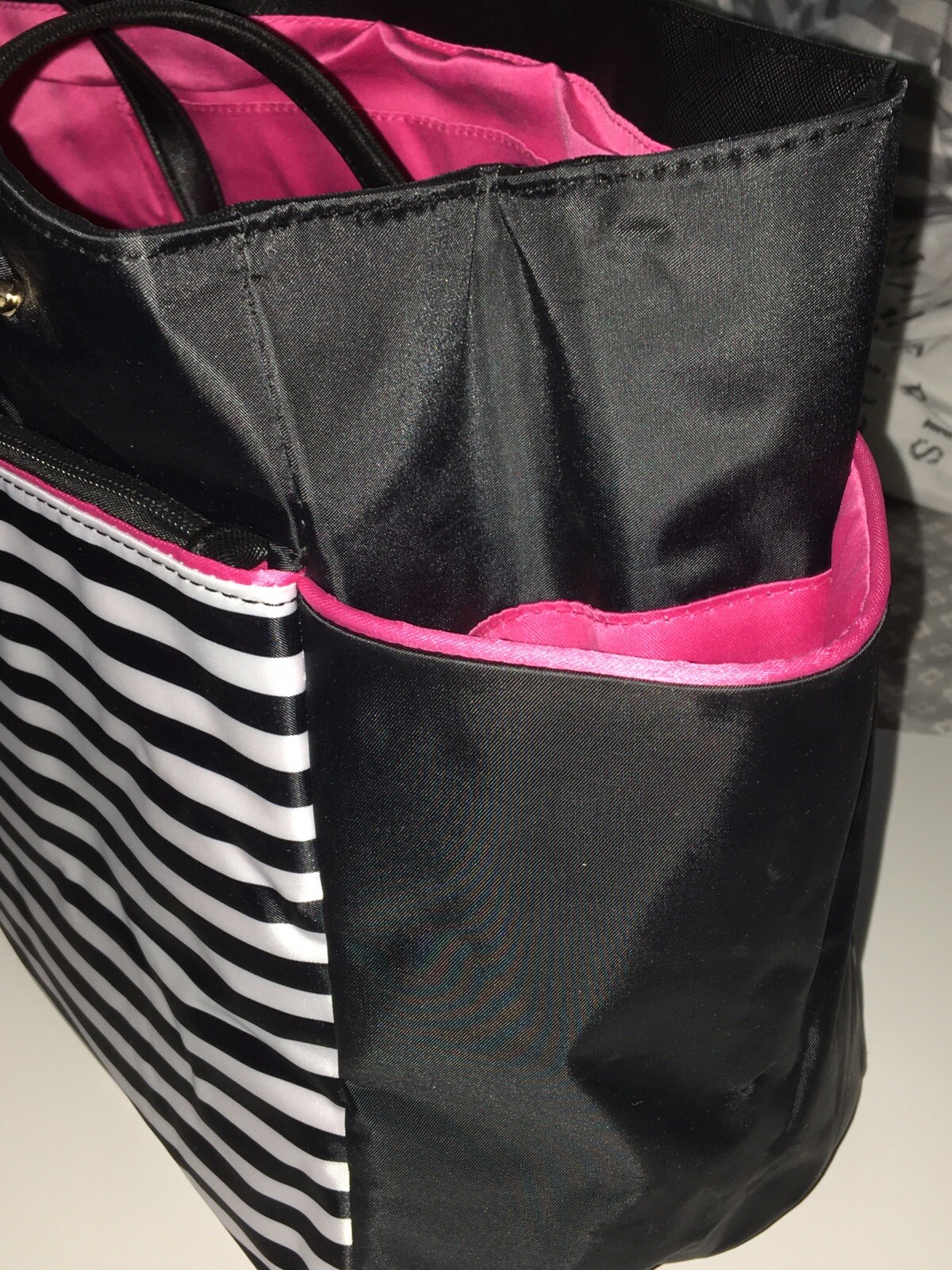 *NEW CREATE 365 MAMBI HAPPY PLANNER NYLON TOTE BLACK WHITE STRIPES HOT PINK*