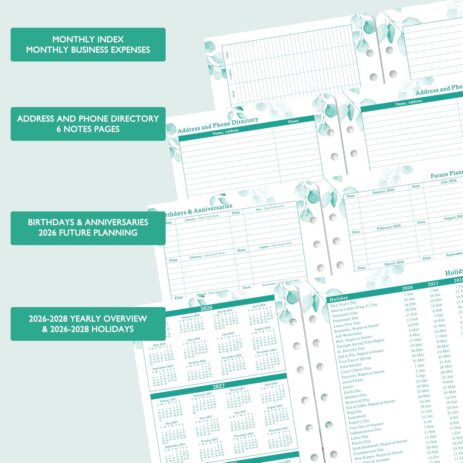 2026 Planner Refills JAN 2026 – DEC 2026 Two Pages Per Day Ring-Bound Organizer