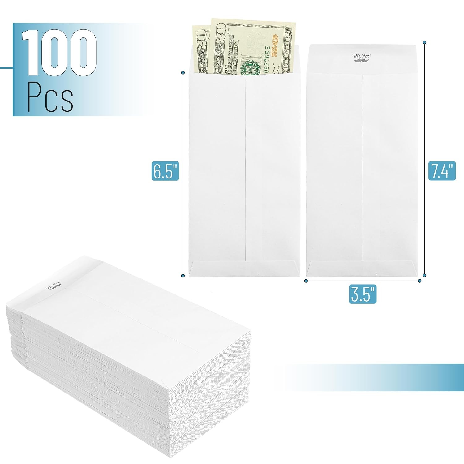 Kraft Paper Self Adhesive Money Envelopes 6.5″ x 3.5″ White Cash Envelope Set