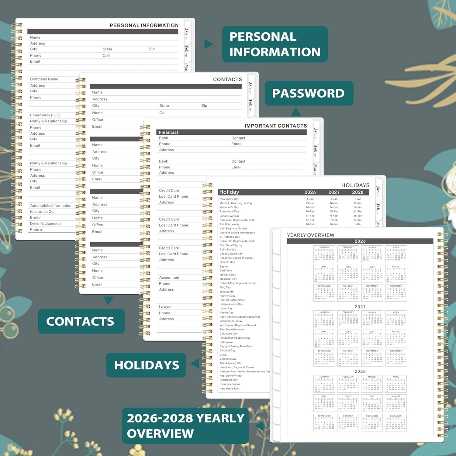 24- Planner 2026-2028, Twin-Wire Binding, Back Pocket